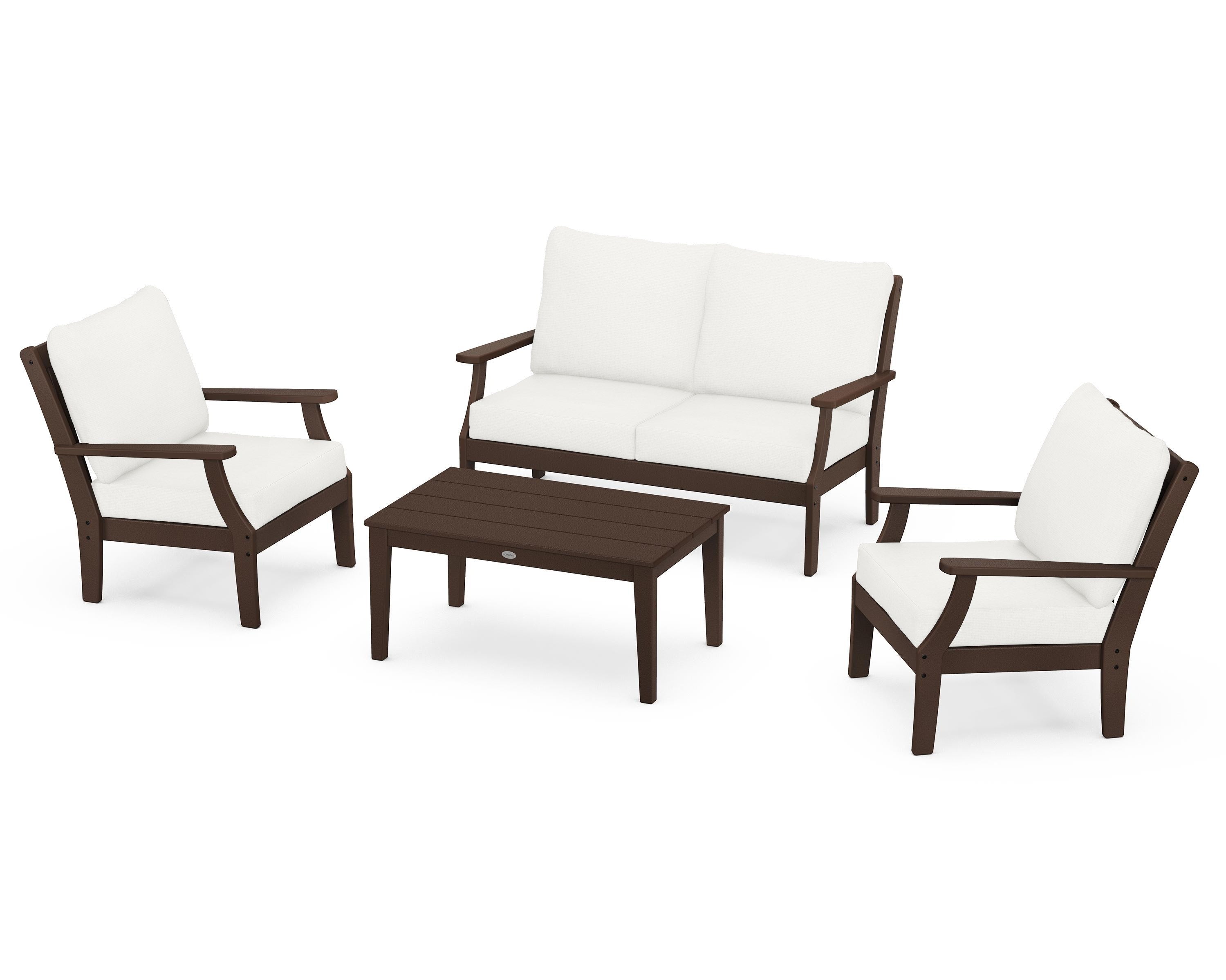 POLYWOOD Braxton 4-Piece Deep Seating Chair Set in Mahogany / Natural Linen