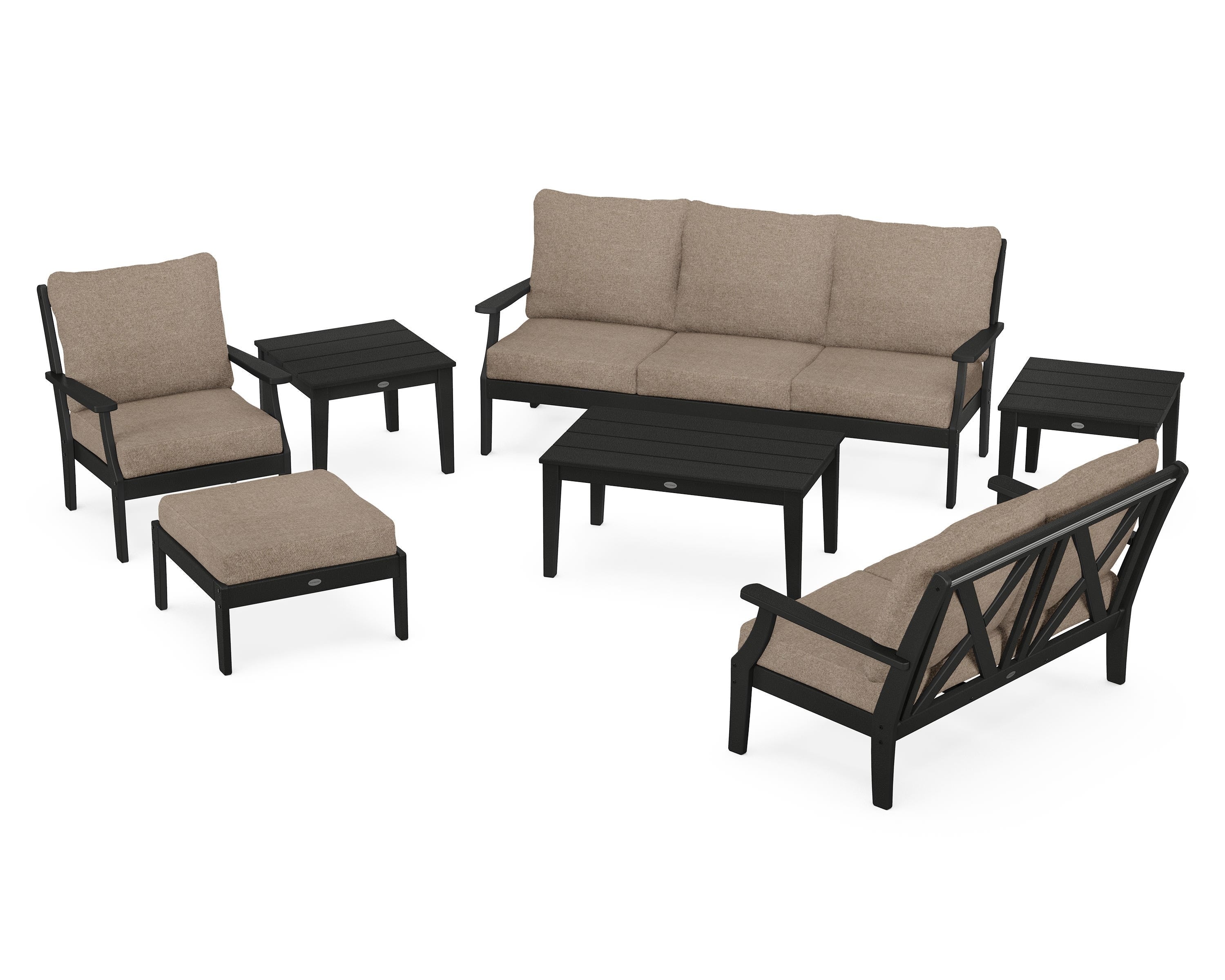 POLYWOOD Braxton 7-Piece Deep Seating Set in Black / Spiced Burlap