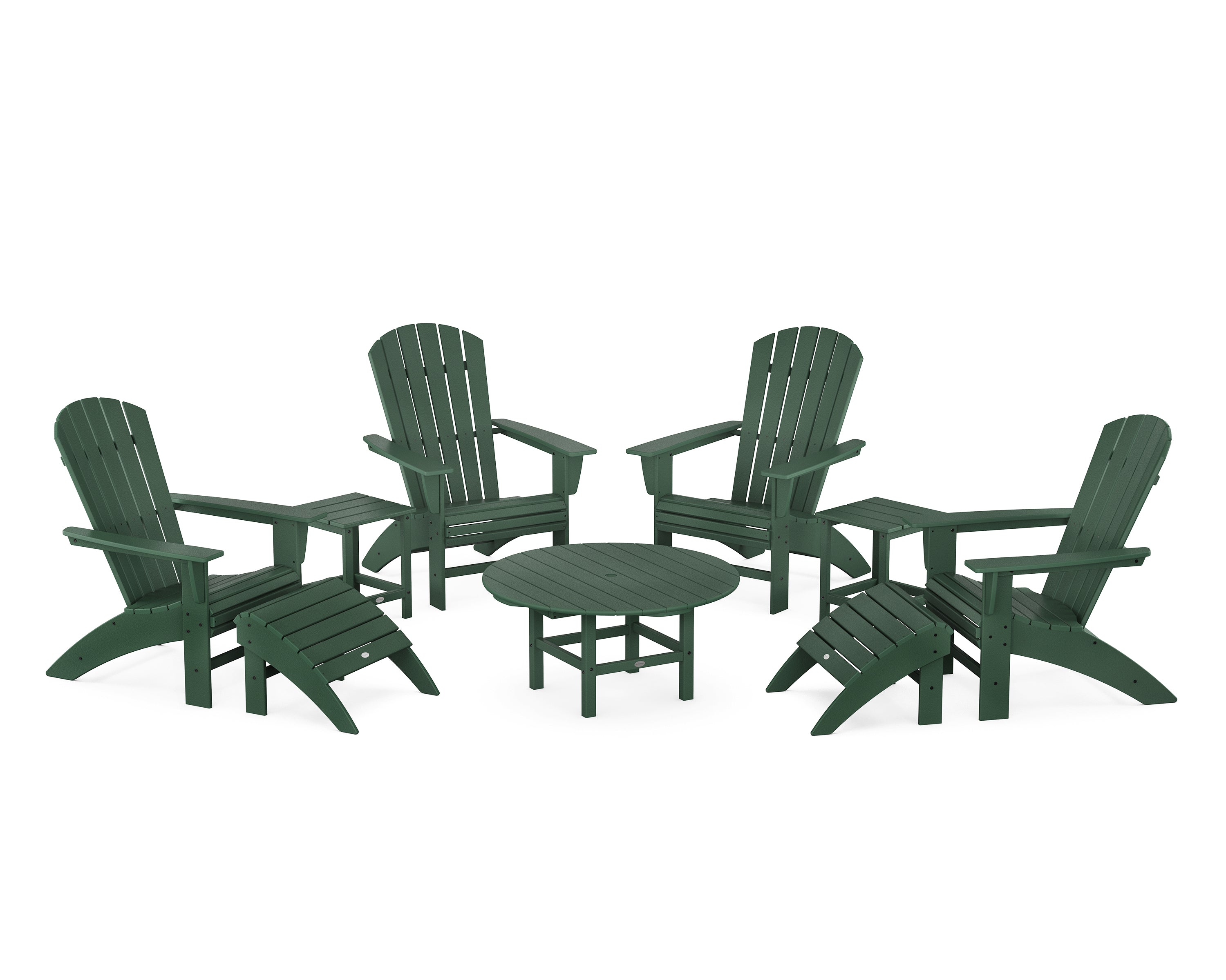 POLYWOOD® Nautical Curveback Adirondack Chair 9-Piece Conversation Set in Green