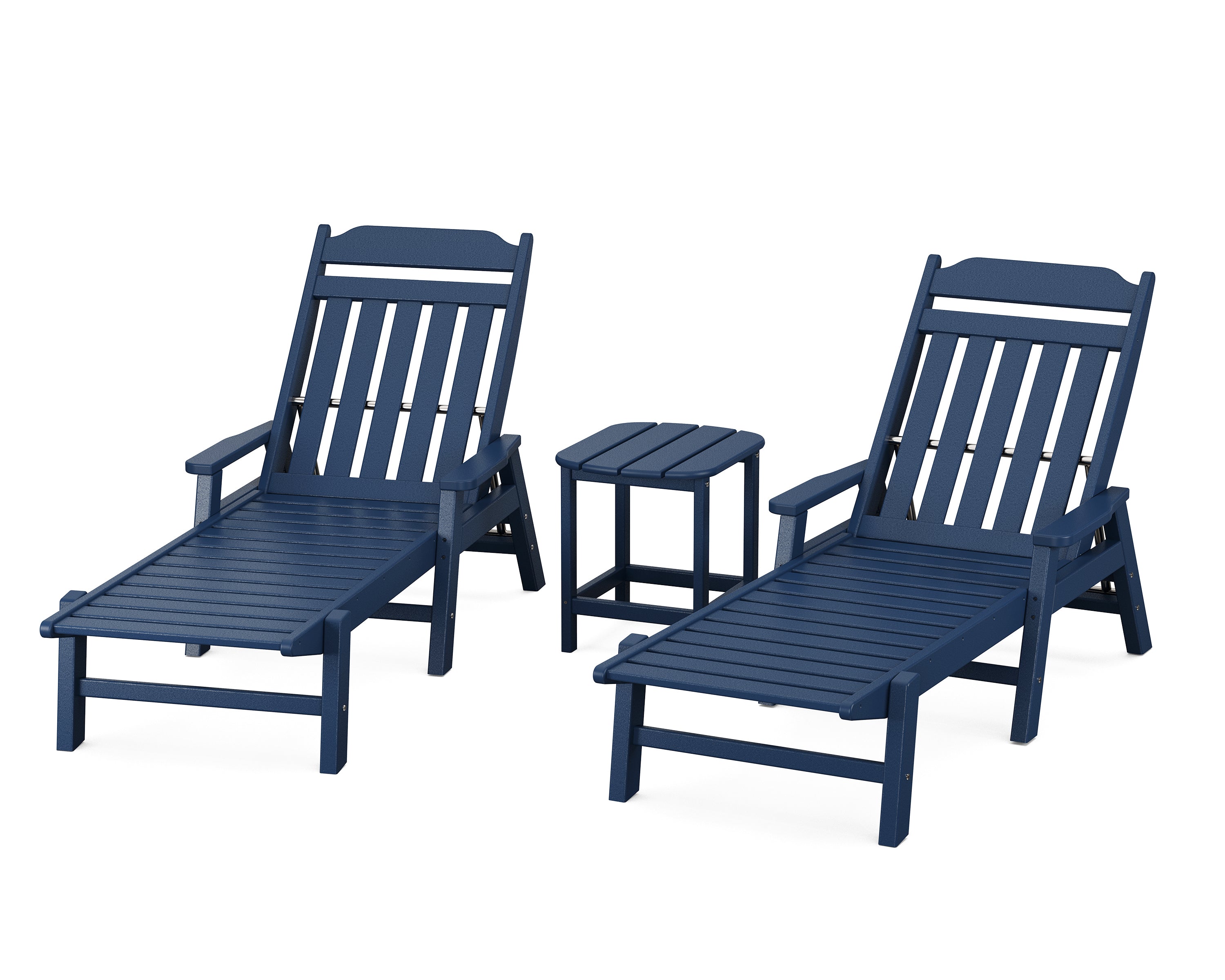 POLYWOOD Country Living 3-Piece Chaise Set with Arms in Navy