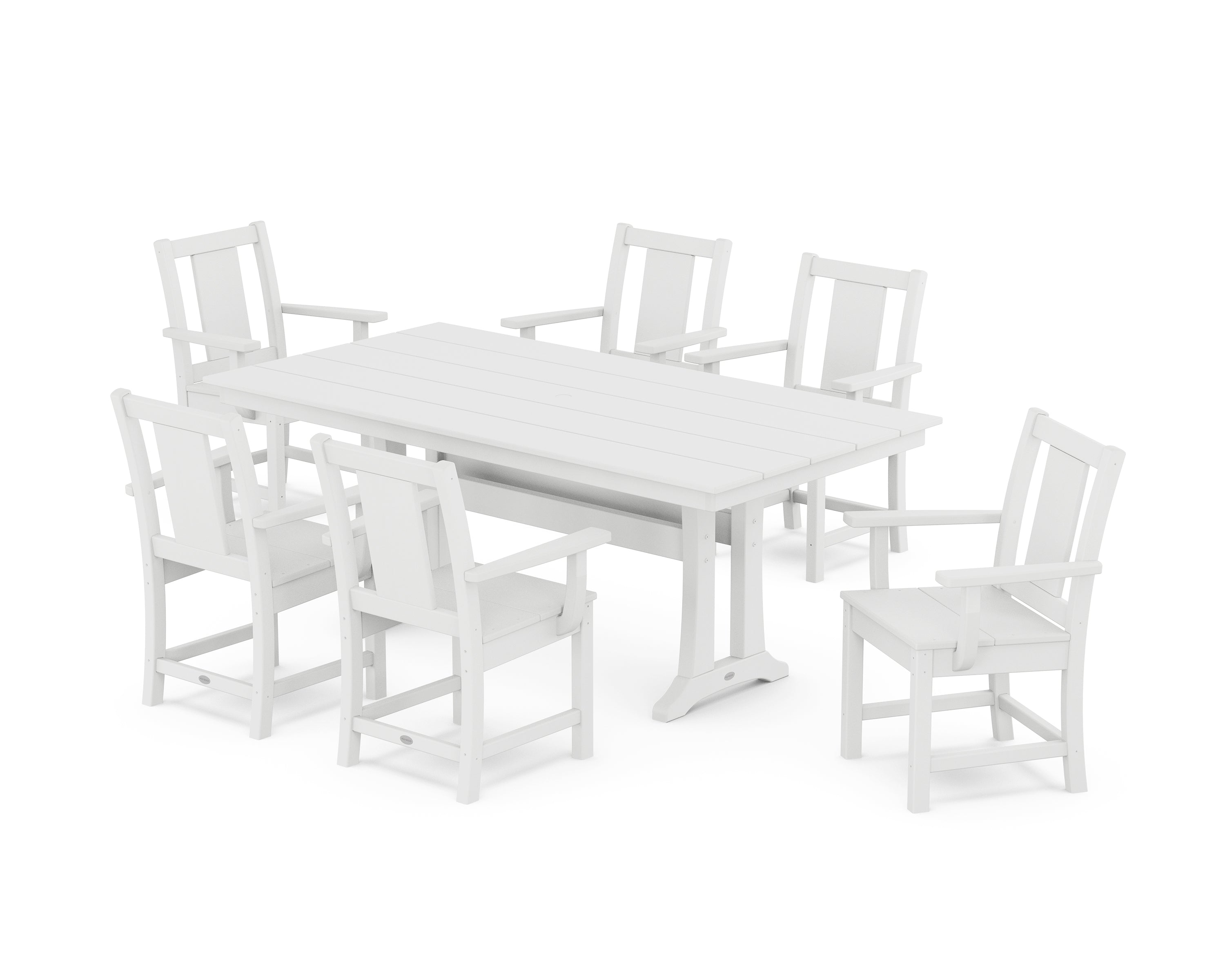 POLYWOOD Prairie Arm Chair 7-Piece Farmhouse Dining Set with Trestle Legs in White