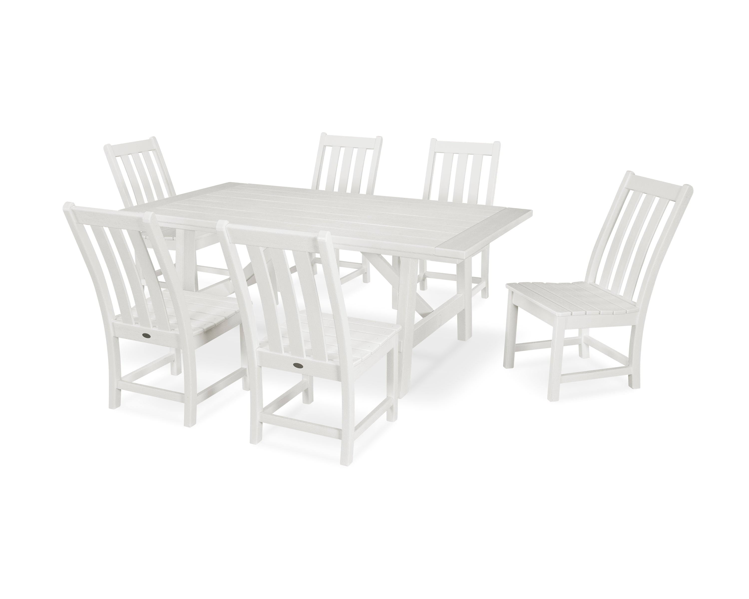 POLYWOOD® Vineyard 7-Piece Rustic Farmhouse Side Chair Dining Set in Vintage White
