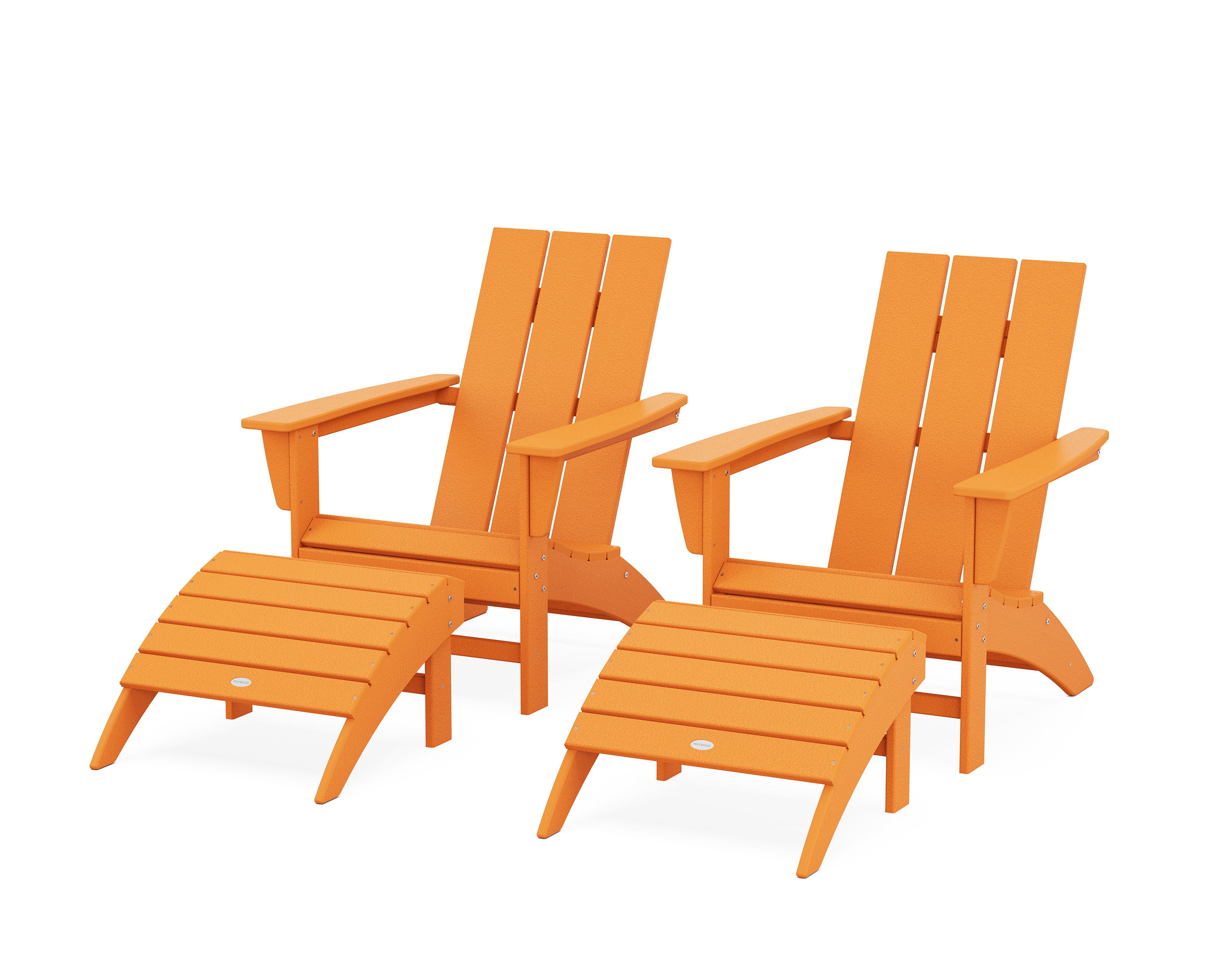 POLYWOOD® Modern Adirondack Chair 4-Piece Set with Ottomans in Tangerine