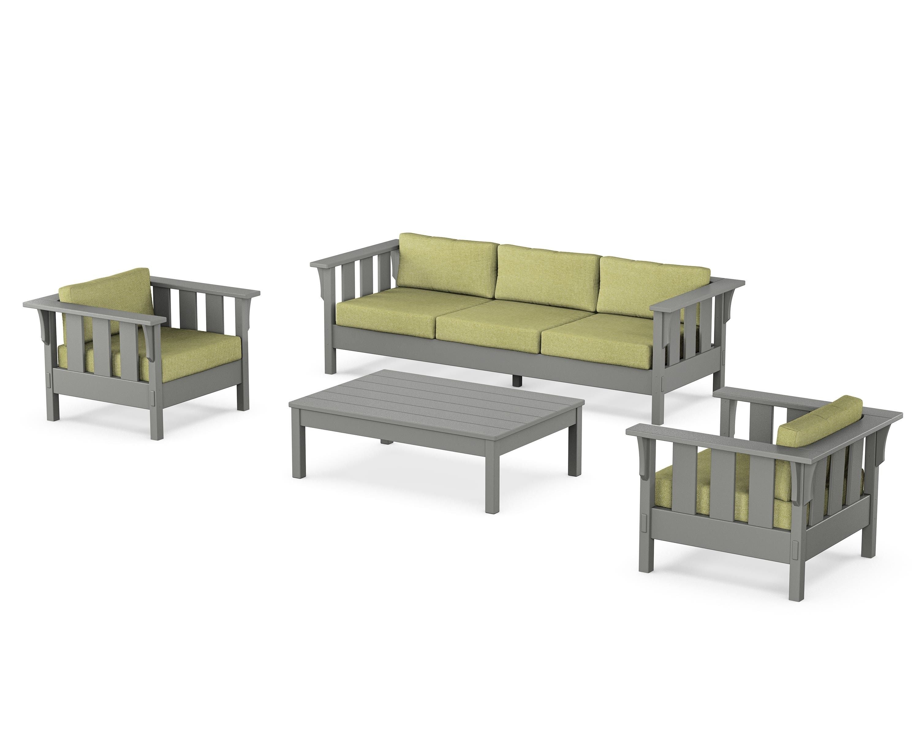 Martha Stewart by POLYWOOD Acadia 4-Piece Deep Seating Set with Sofa in Slate Grey / Chartreuse Boucle