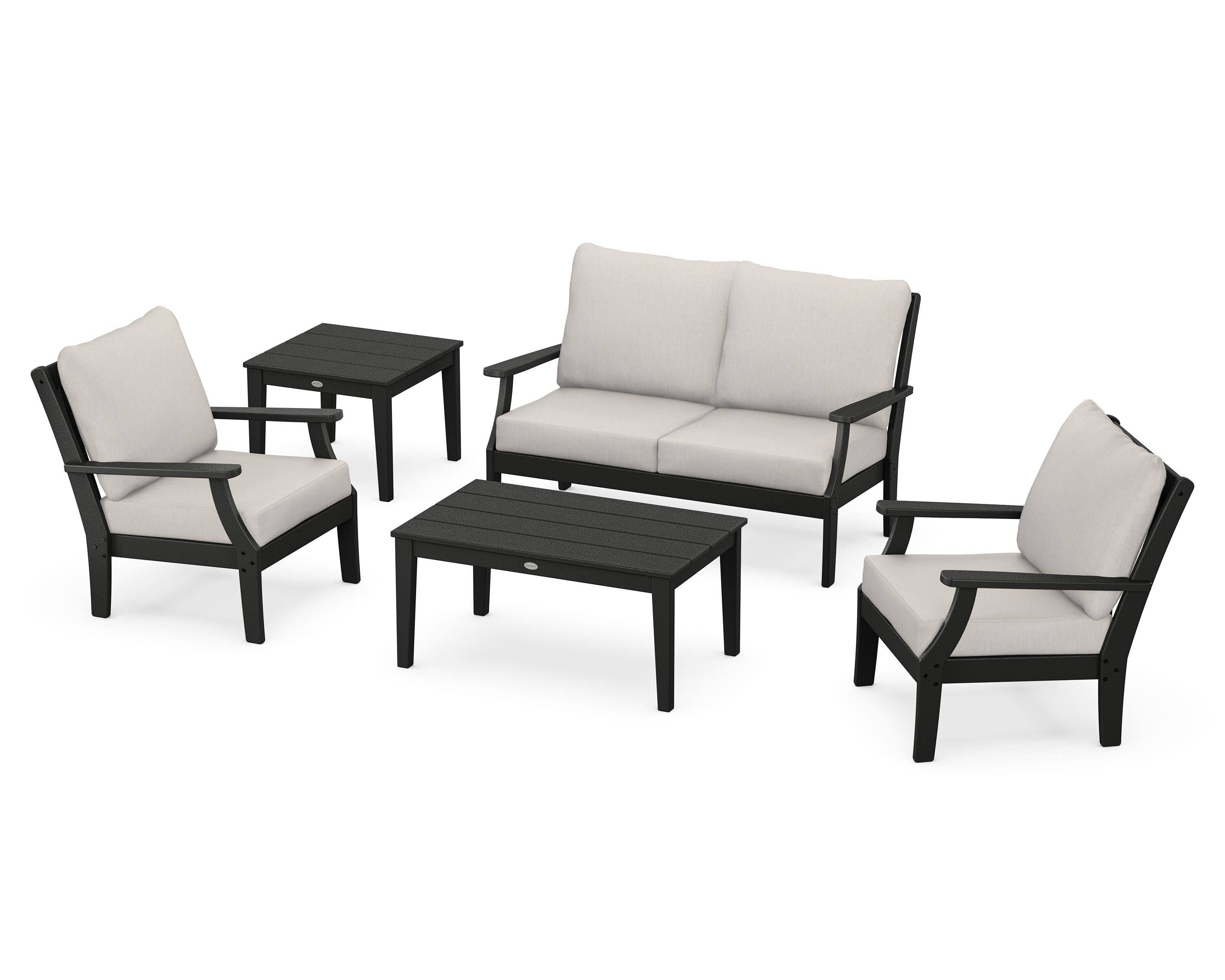 POLYWOOD Braxton 5-Piece Deep Seating Set in Black / Cast Ash