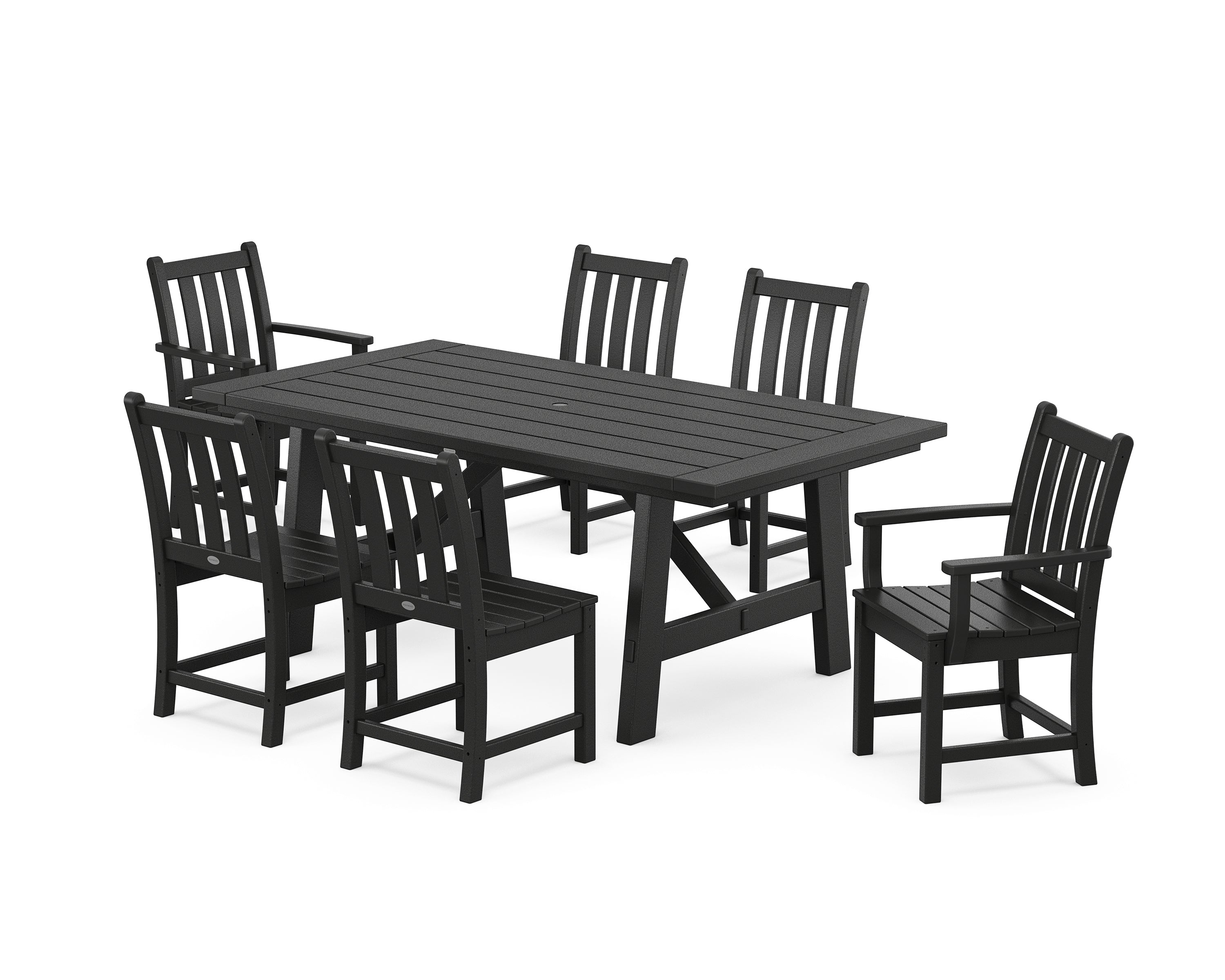 POLYWOOD Traditional Garden 7-Piece Rustic Farmhouse Dining Set in Black