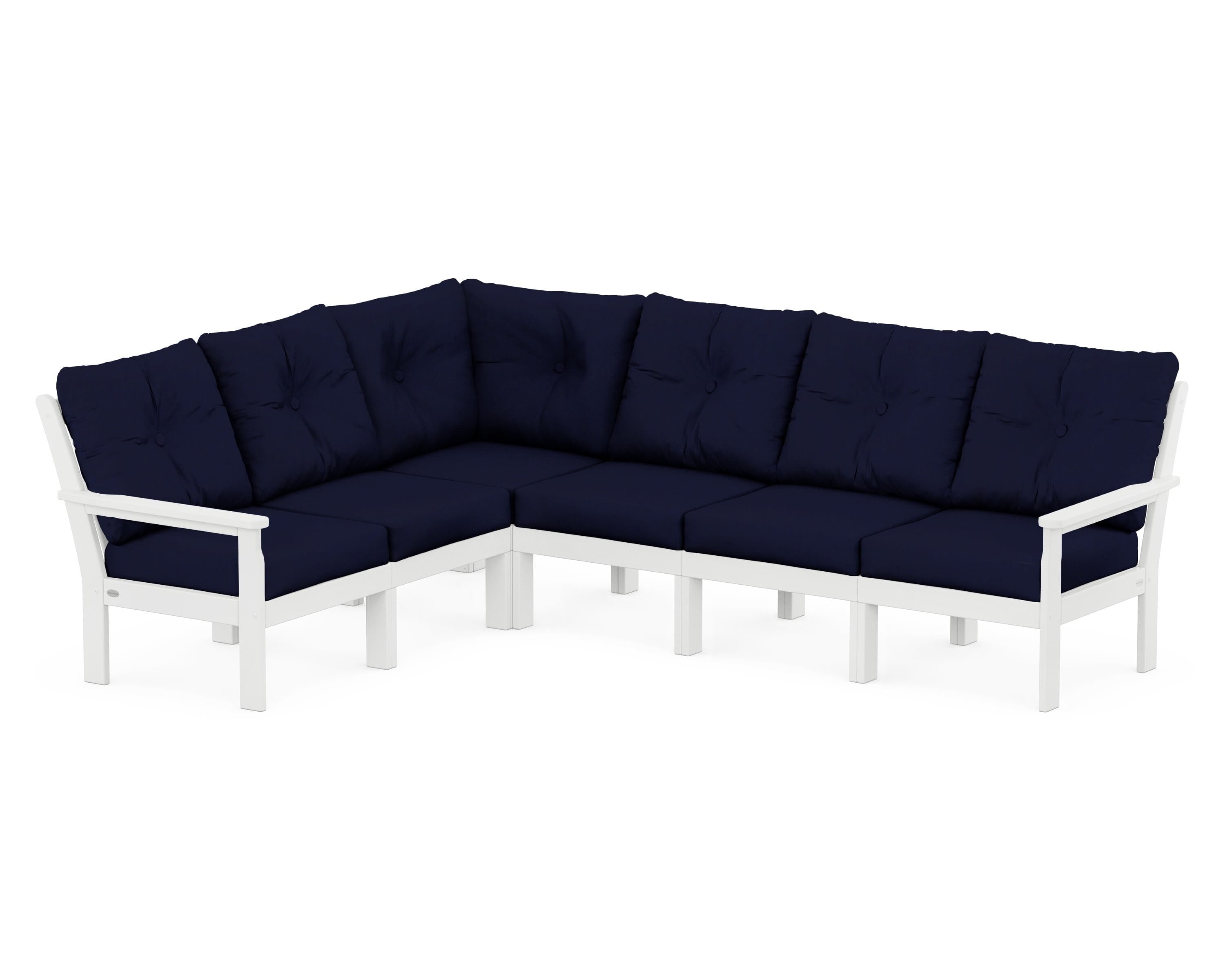 POLYWOOD Vineyard 6-Piece Sectional in White / Navy