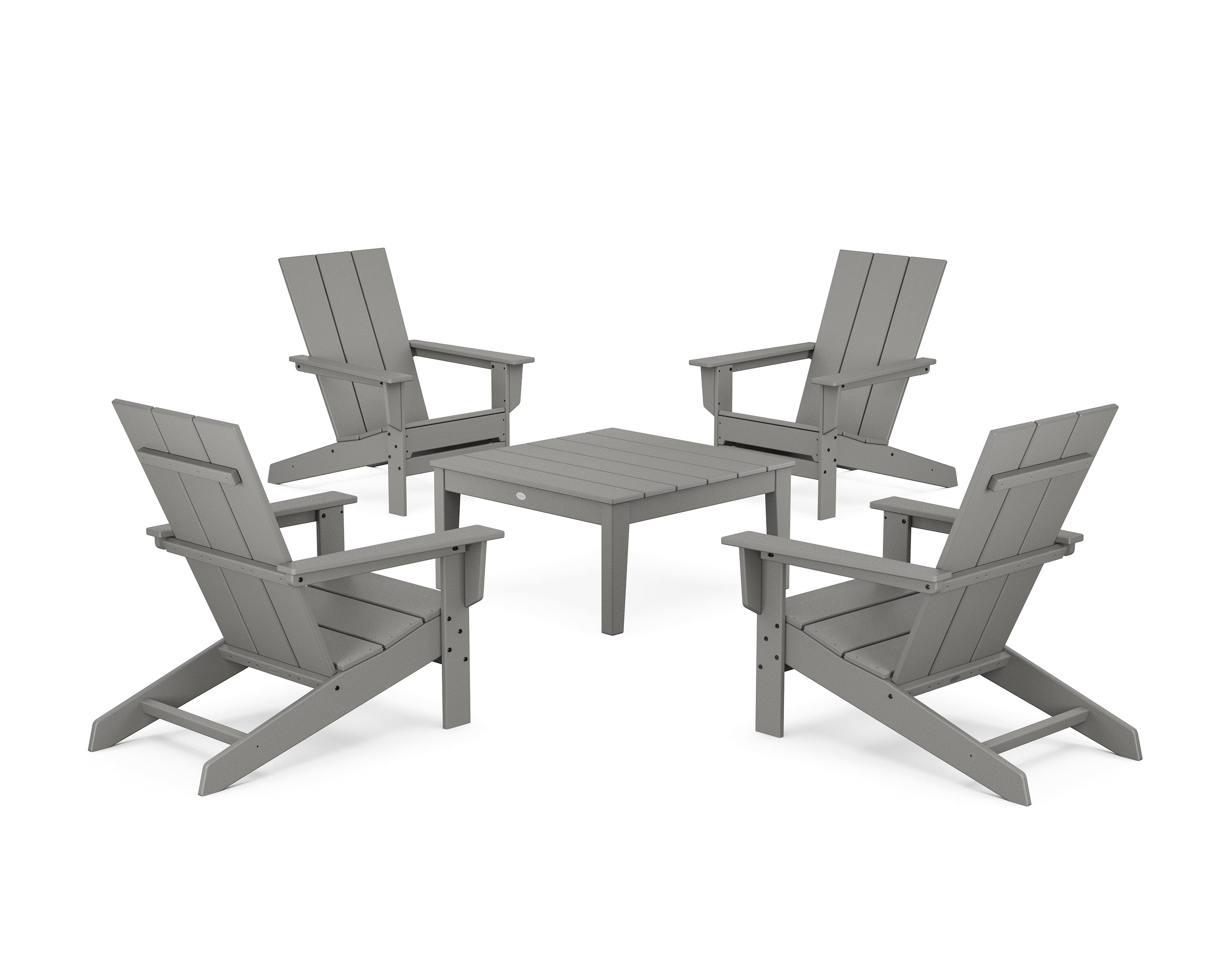 POLYWOOD 5-Piece Modern Studio Adirondack Chair Conversation Group in Slate Grey