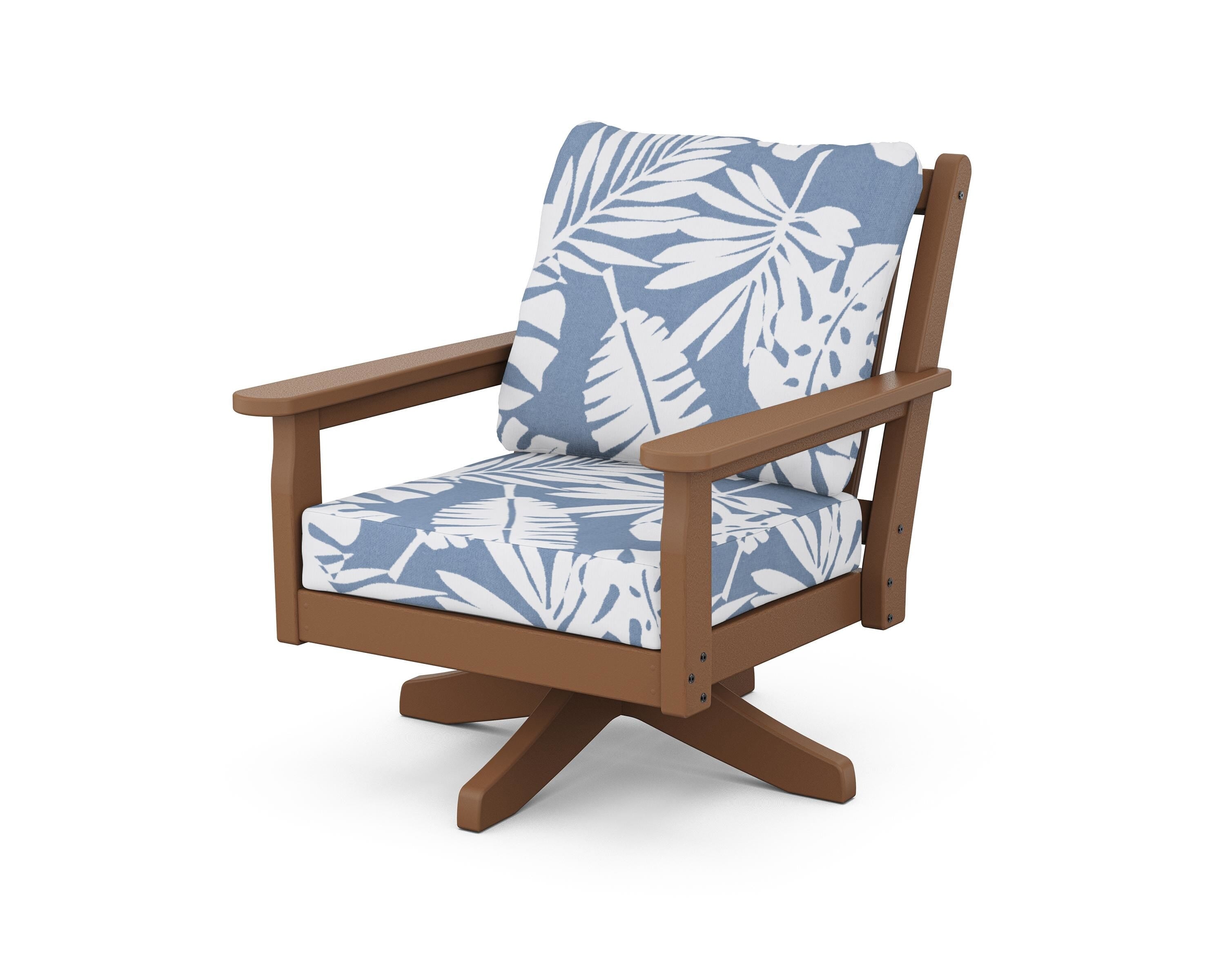 POLYWOOD Chippendale Deep Seating Swivel Chair in Teak / Leaf Sky Blue