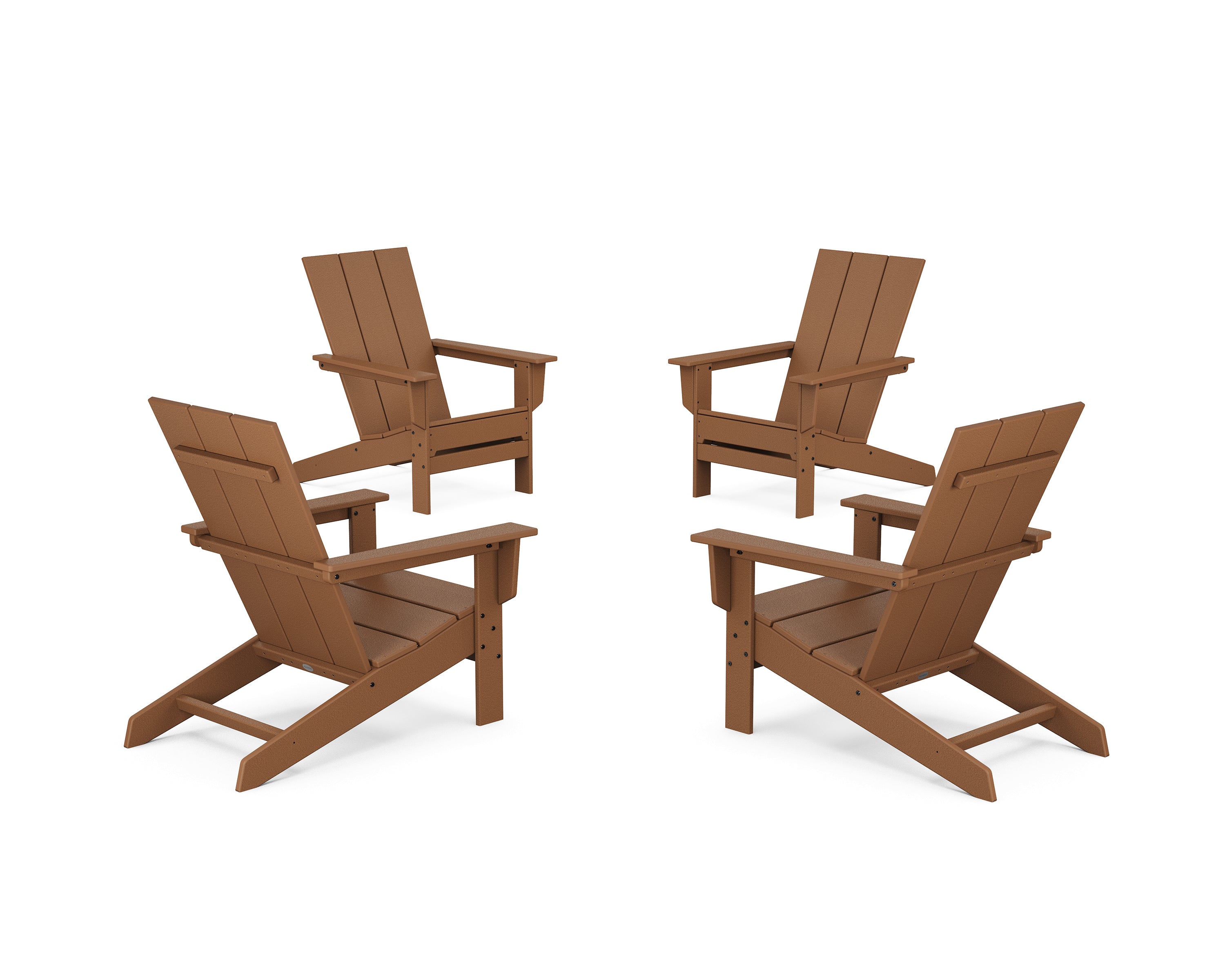 POLYWOOD 4-Piece Modern Studio Adirondack Chair Conversation Set in Teak