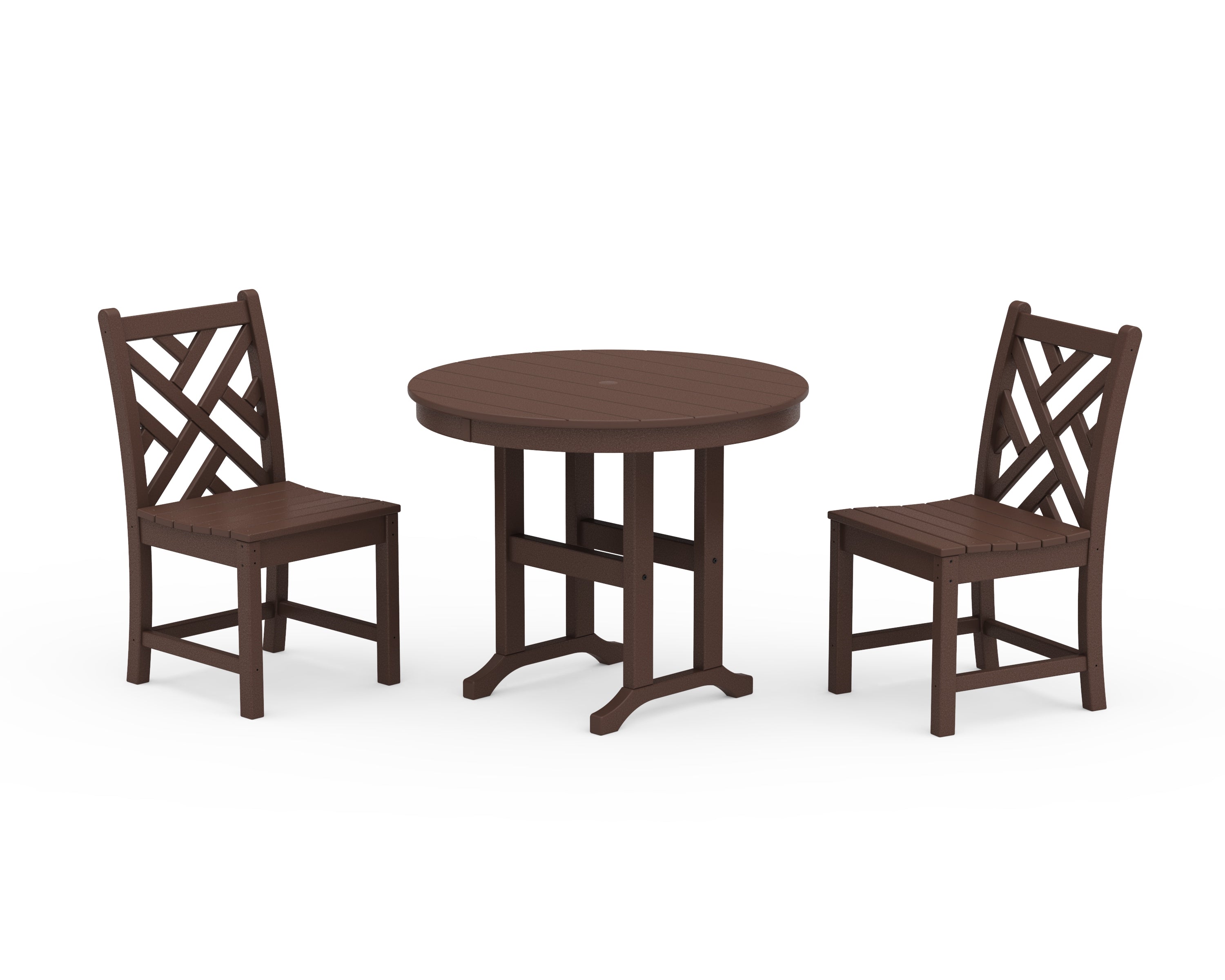 POLYWOOD Chippendale Side Chair 3-Piece Round Dining Set in Mahogany