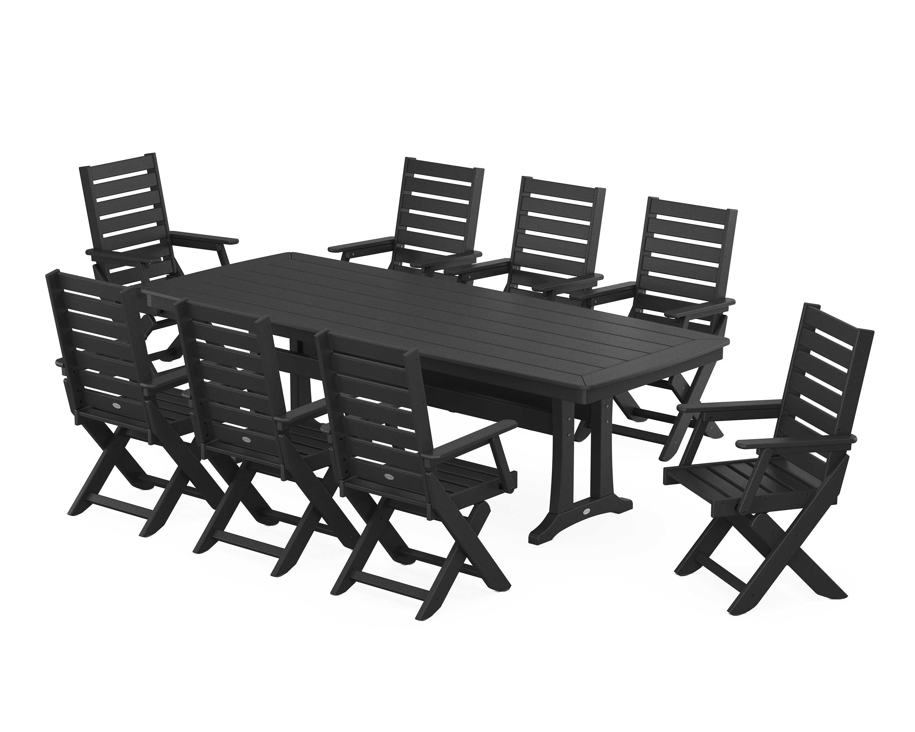 POLYWOOD Captain 9-Piece Dining Set with Trestle Legs in Black