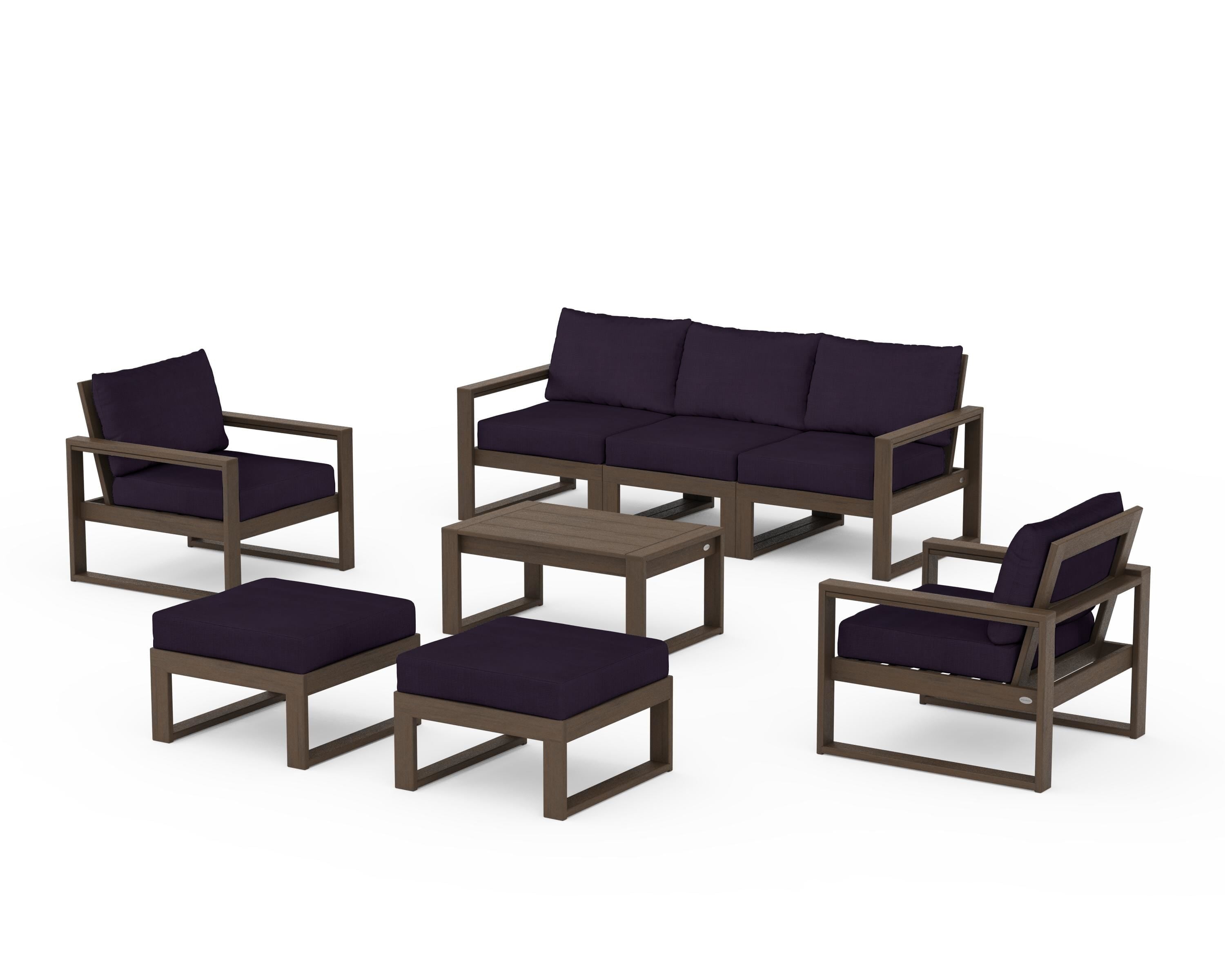 POLYWOOD EDGE Sectional 8-Piece Lounge Sofa Set in Kona / Navy Linen