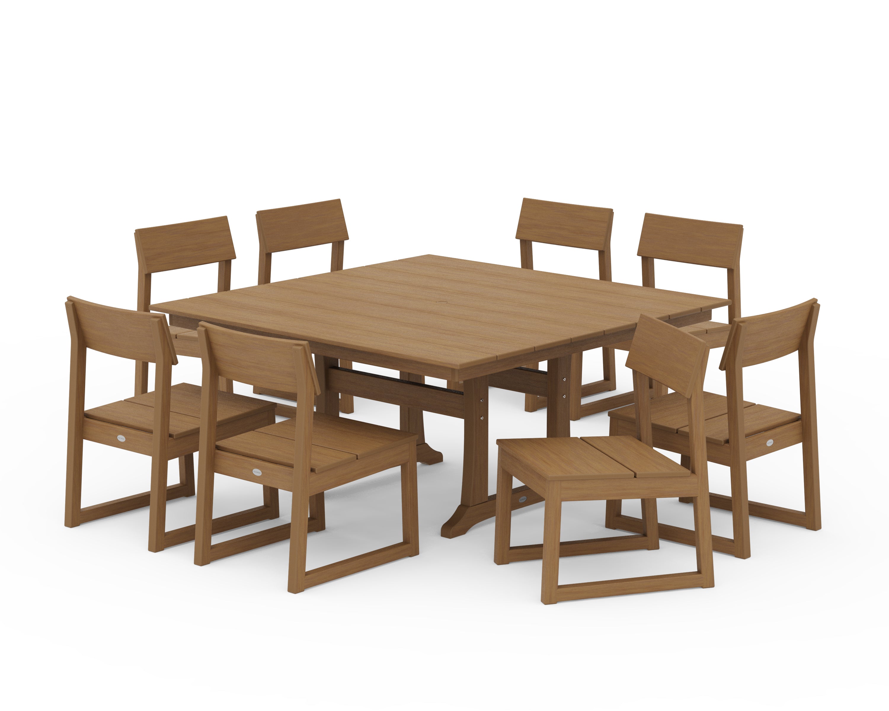 POLYWOOD EDGE 9-Piece Farmhouse Trestle Dining Set in Natural