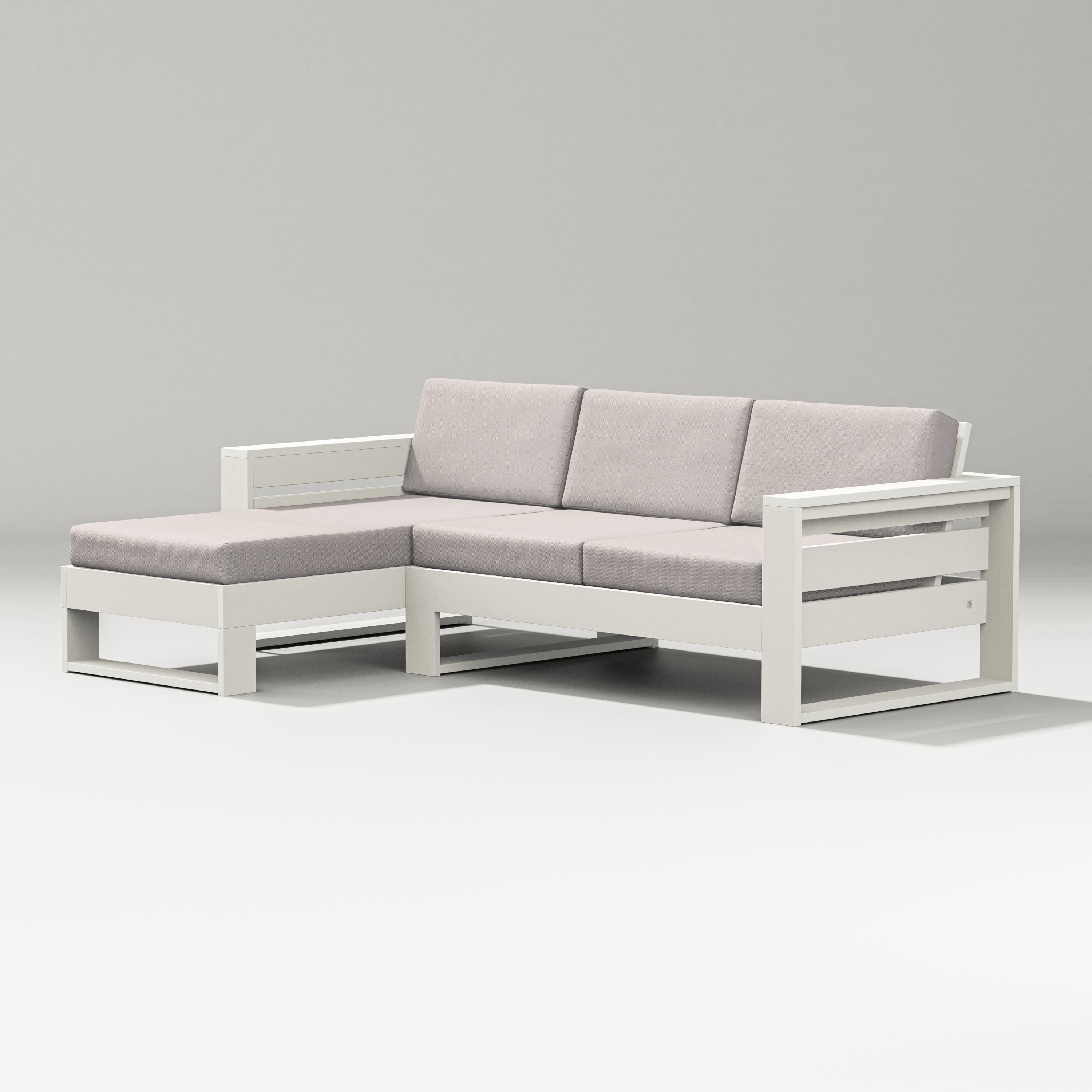 PW Designer Series Latitude Left Chaise Sectional in Vintage White / Dune Burlap