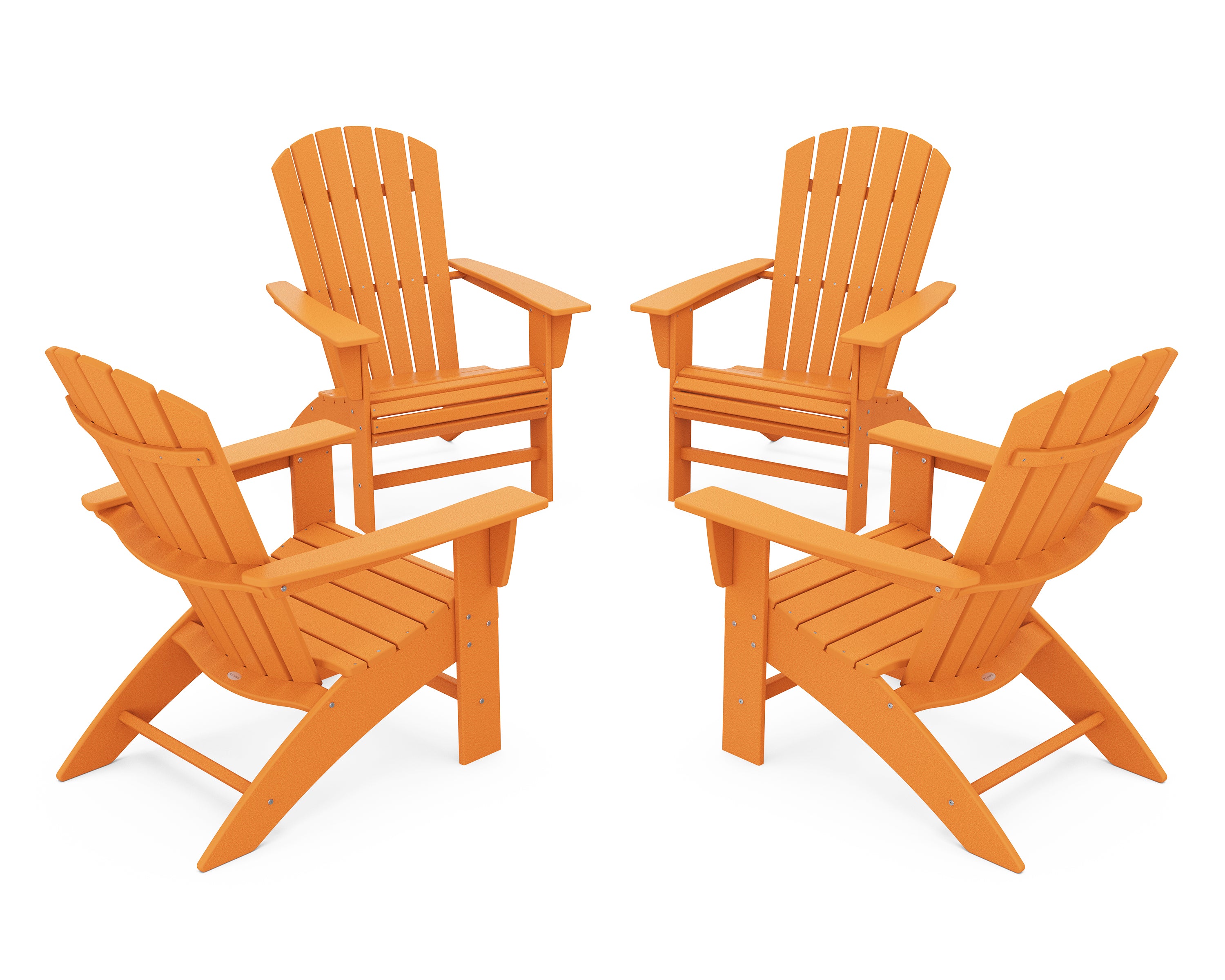 POLYWOOD 4-Piece Nautical Curveback Adirondack Chair Conversation Set in Tangerine