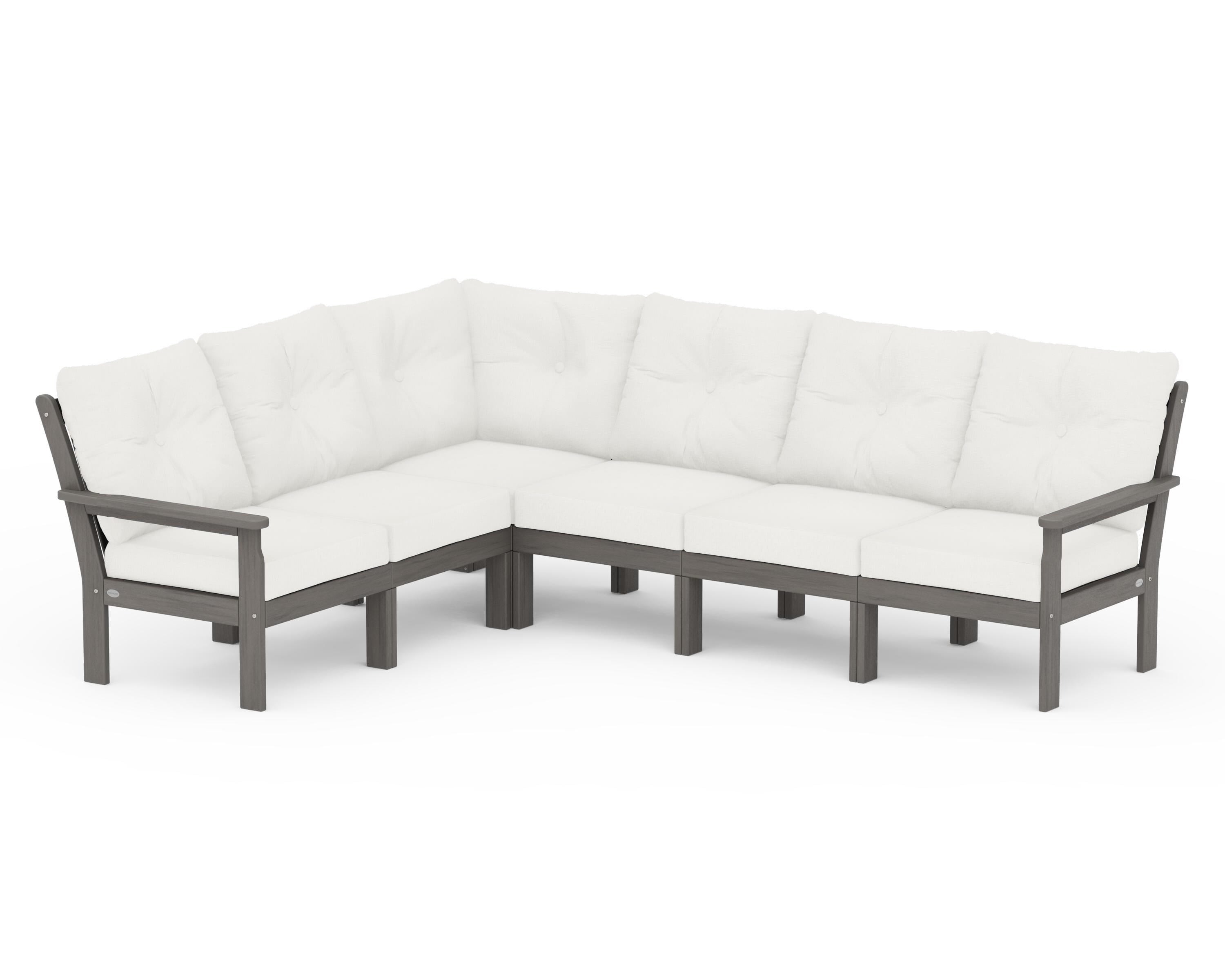 POLYWOOD Vineyard 6-Piece Sectional in Driftwood / Natural Linen