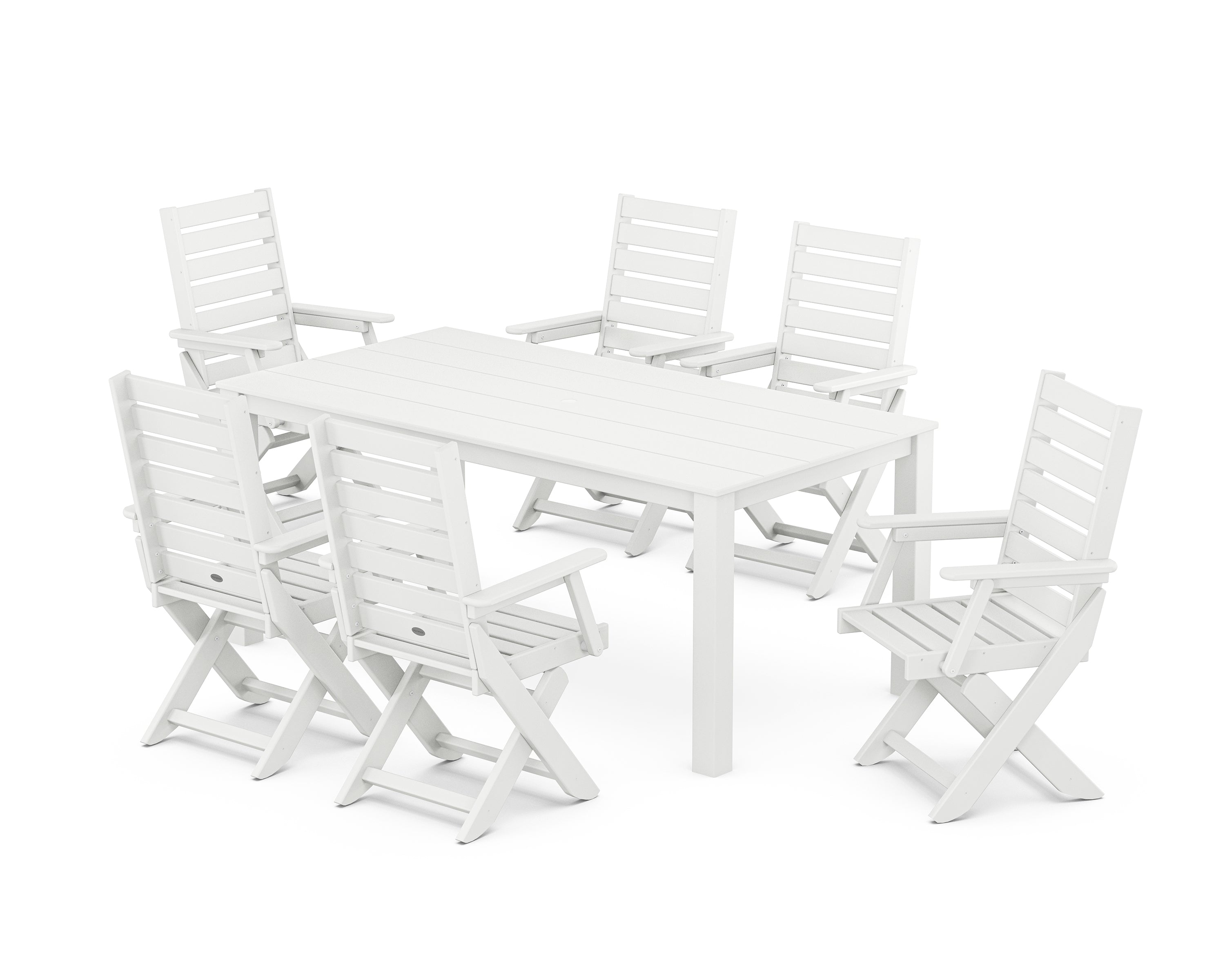 POLYWOOD Captain Folding Chair 7-Piece Parsons Dining Set in White