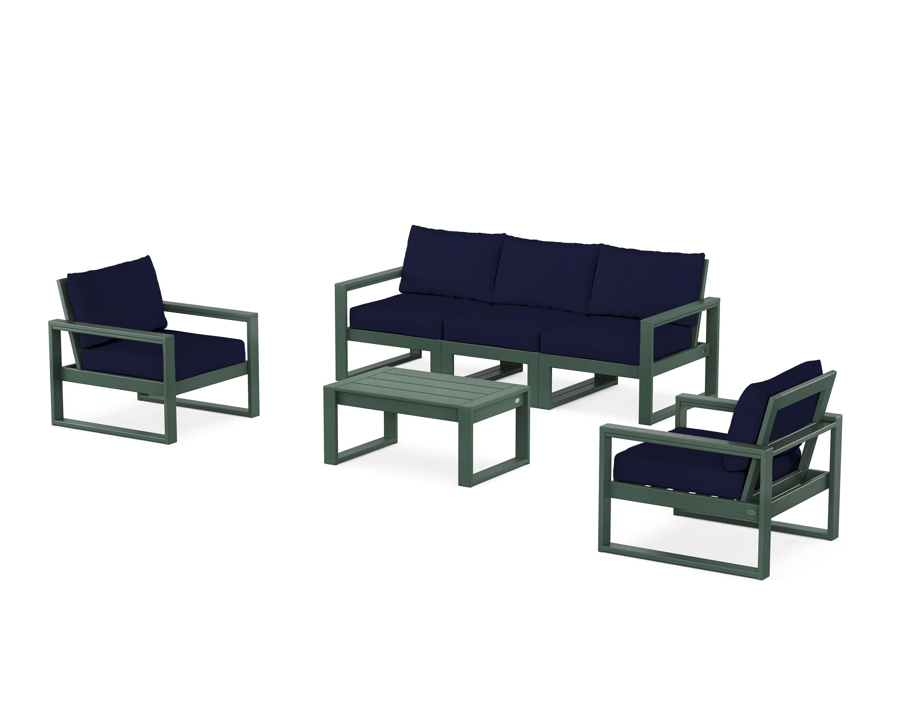 POLYWOOD EDGE Sectional 4-Piece Deep Seating Set with Sofa in Green / Navy