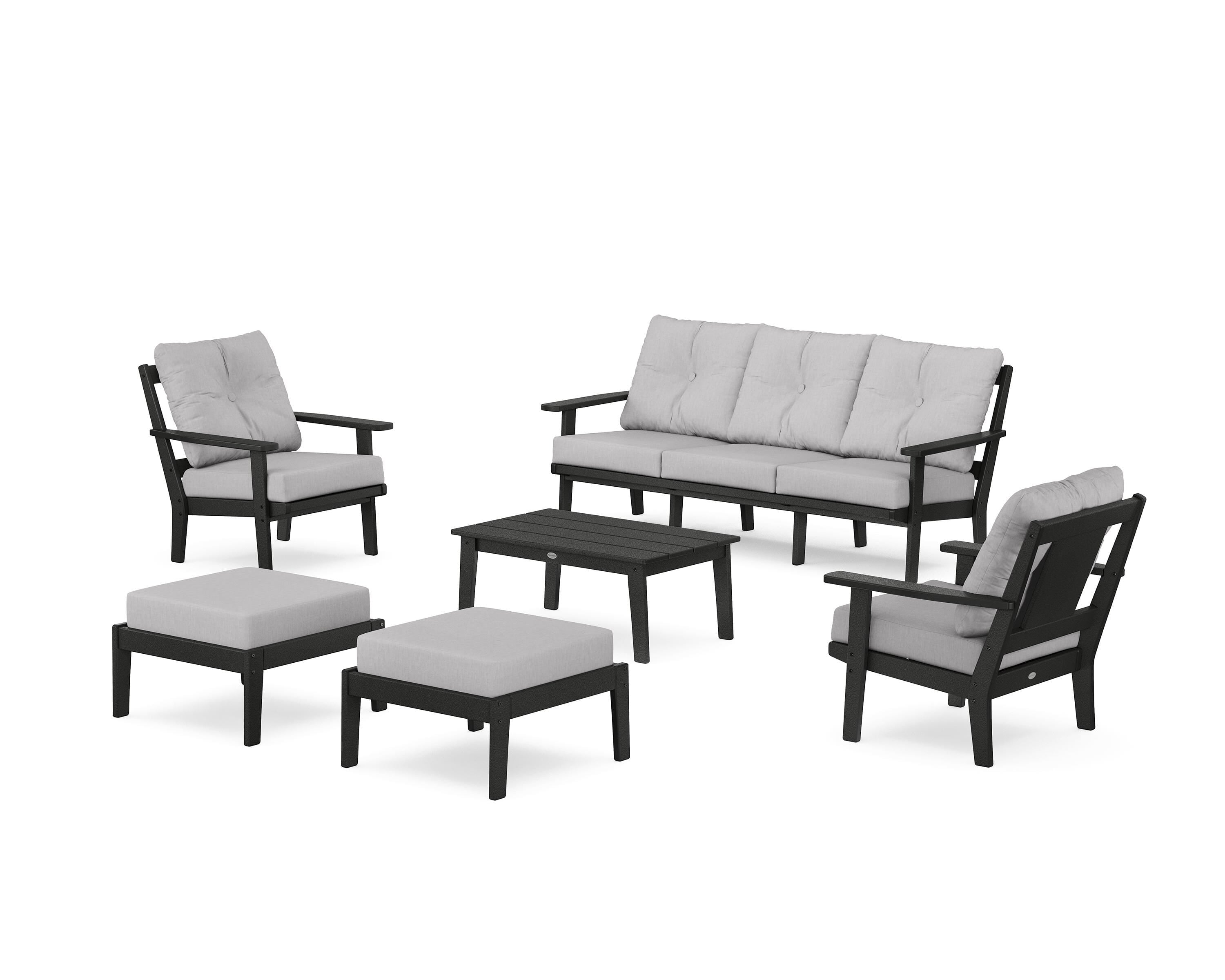 POLYWOOD Prairie 6-Piece Lounge Sofa Set in Black / Granite