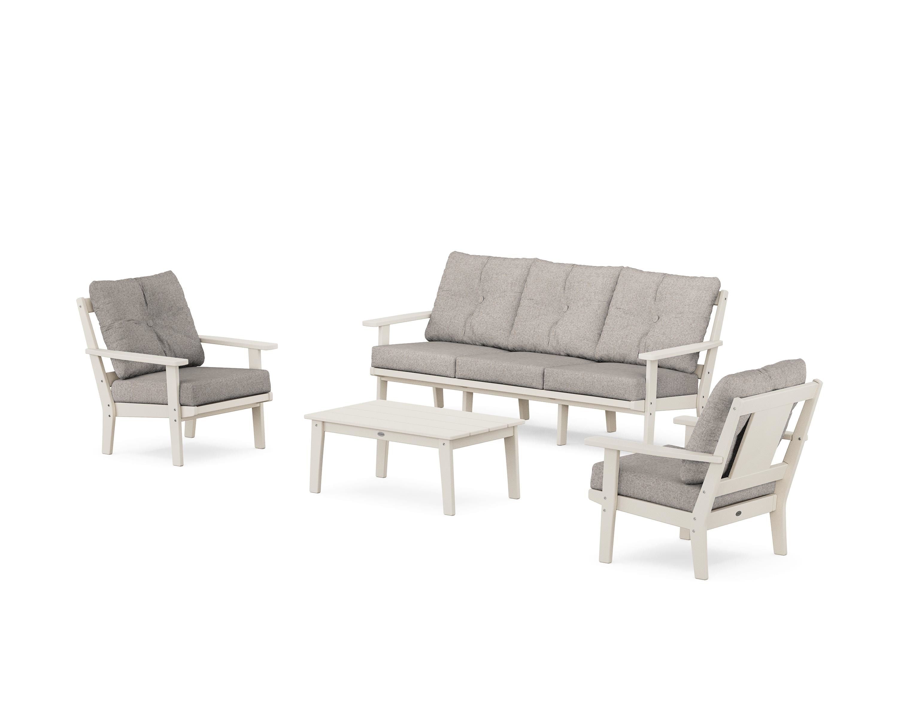 POLYWOOD Prairie 4-Piece Deep Seating Set with Sofa in Sand / Weathered Tweed