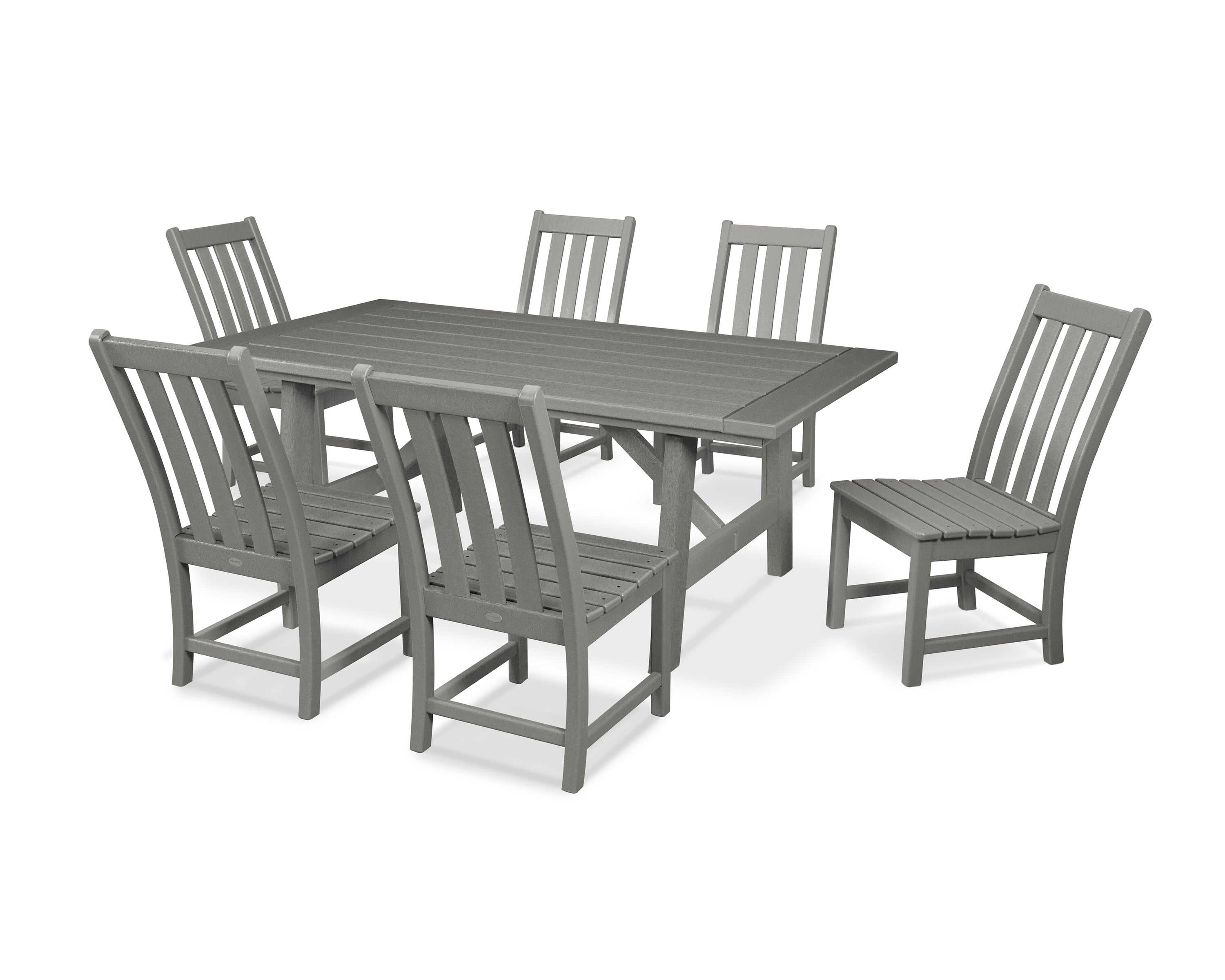 POLYWOOD Vineyard 7-Piece Rustic Farmhouse Side Chair Dining Set in Slate Grey
