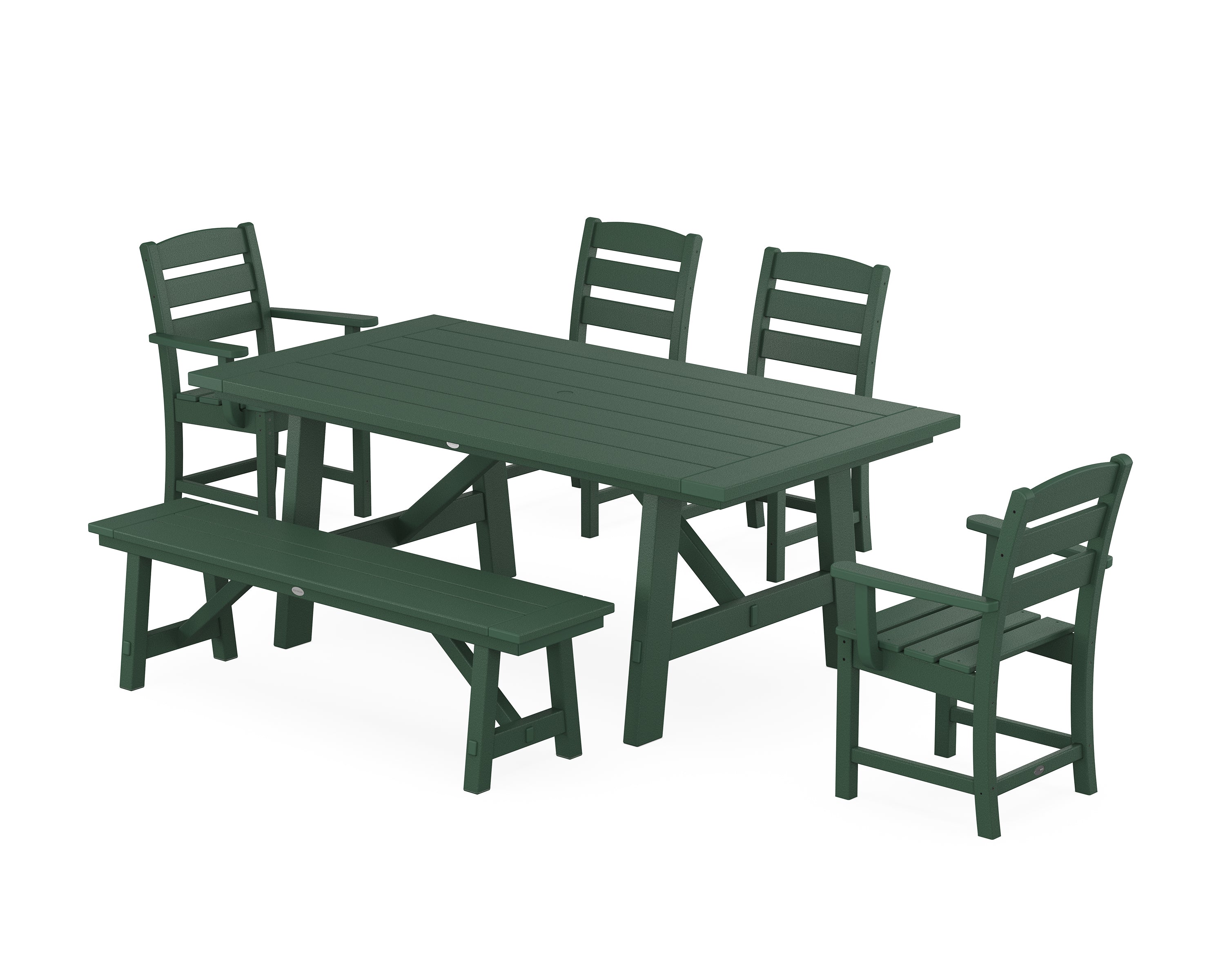 POLYWOOD® Lakeside 6-Piece Rustic Farmhouse Dining Set With Bench in Green
