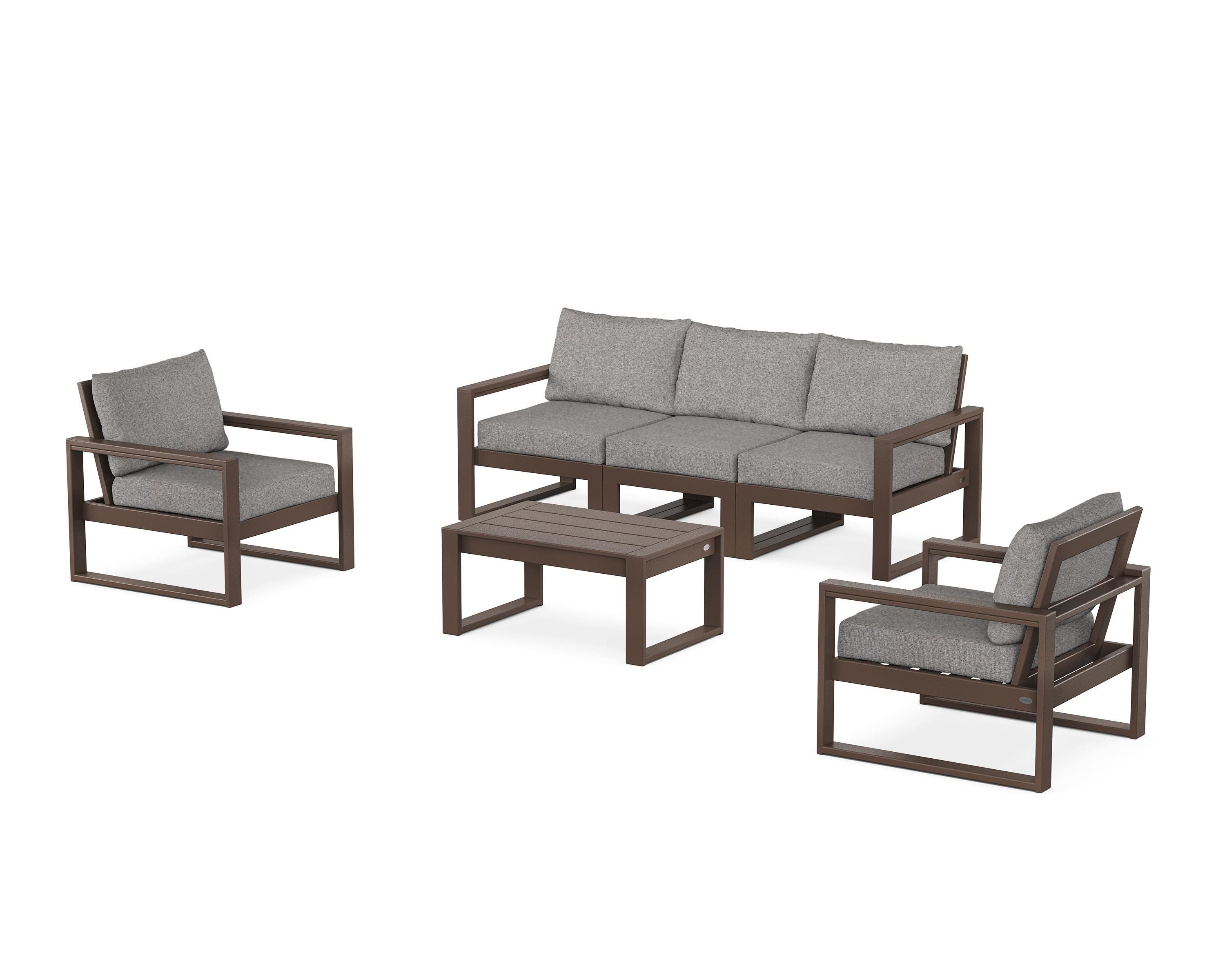 POLYWOOD EDGE Sectional 4-Piece Deep Seating Set with Sofa in Mahogany / Grey Mist