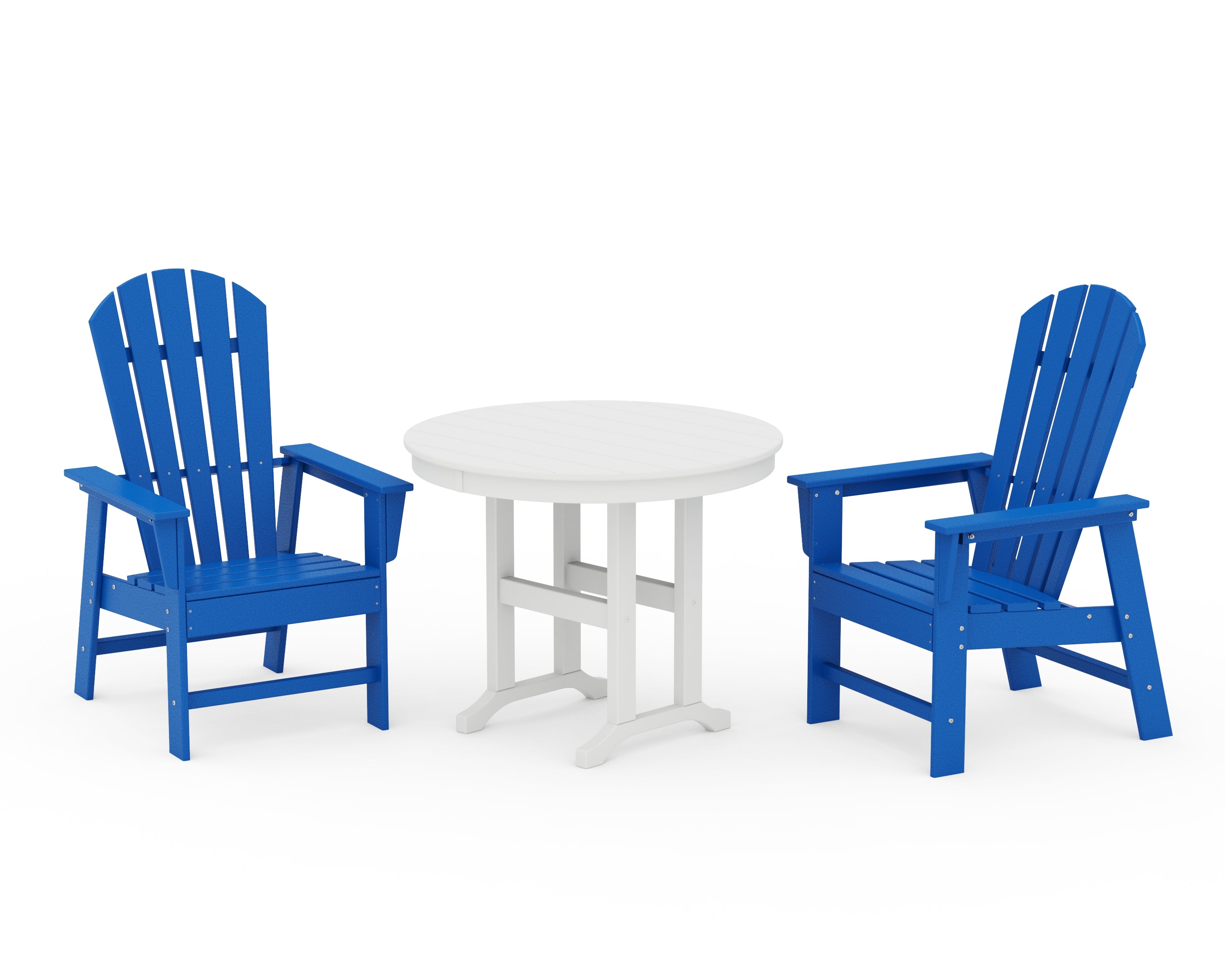 POLYWOOD South Beach 3-Piece Round Farmhouse Dining Set in Pacific Blue / White