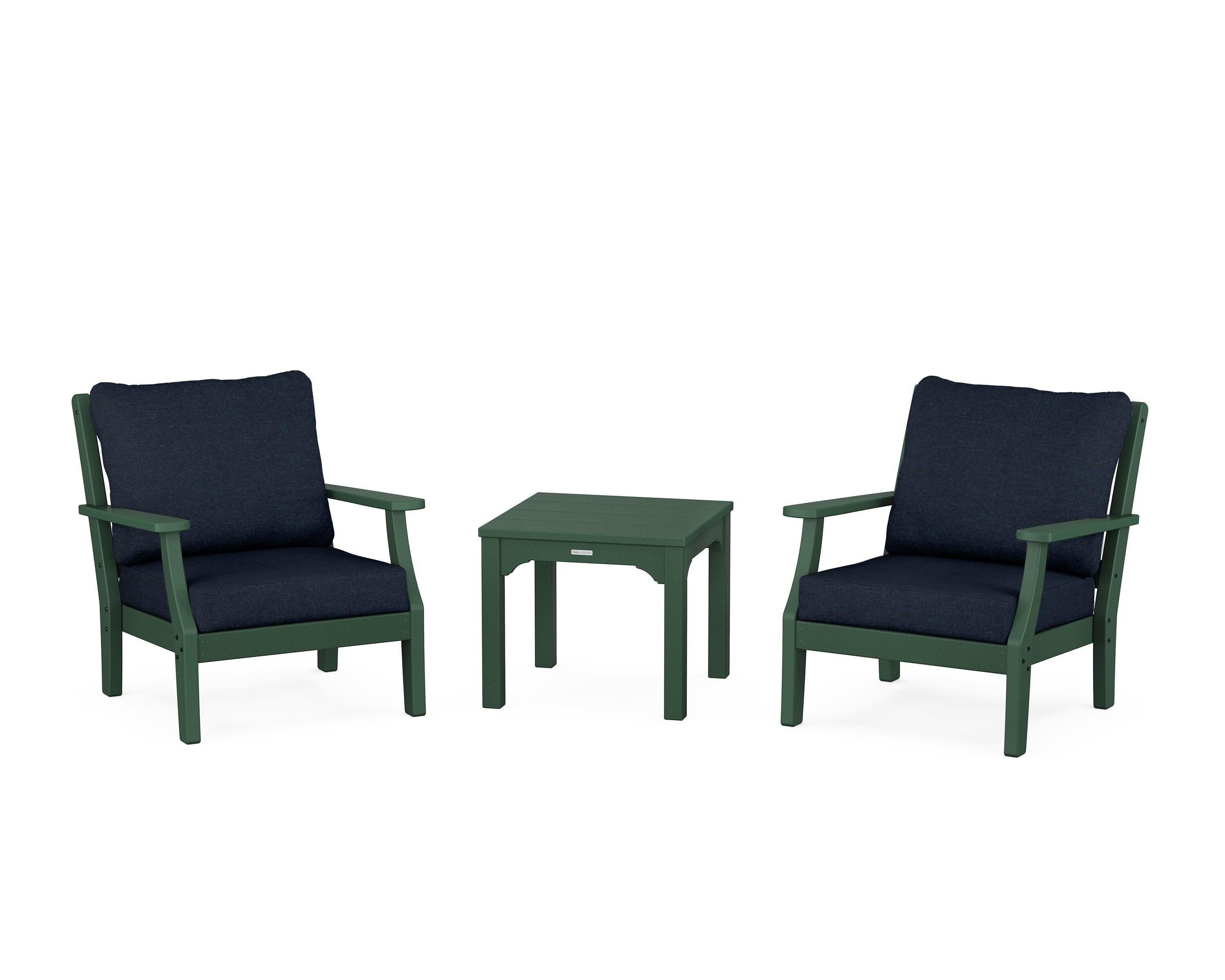 Martha Stewart by POLYWOOD Chinoiserie 3-Piece Deep Seating Set in Green / Marine Indigo