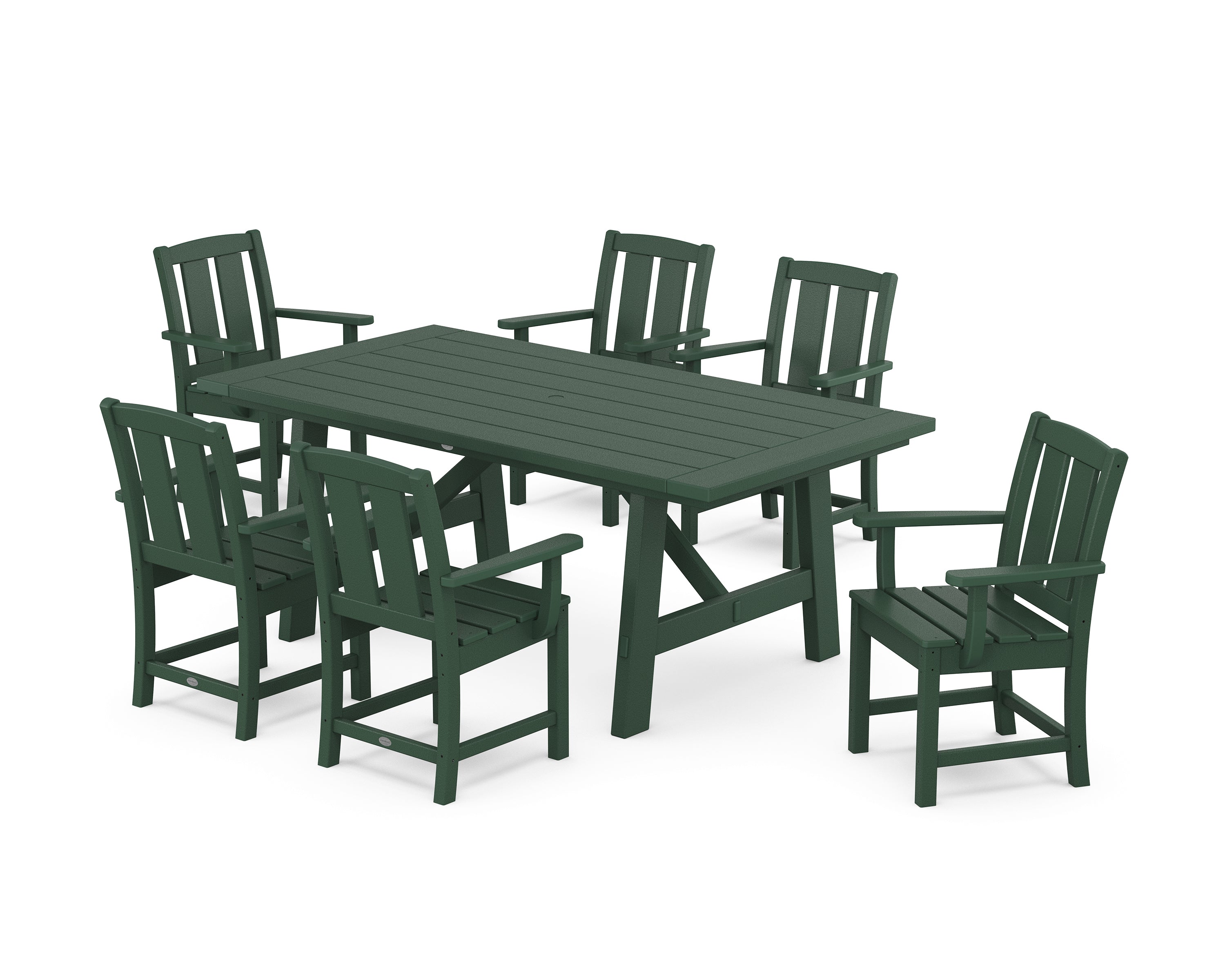 POLYWOOD Mission Arm Chair 7-Piece Rustic Farmhouse Dining Set in Green