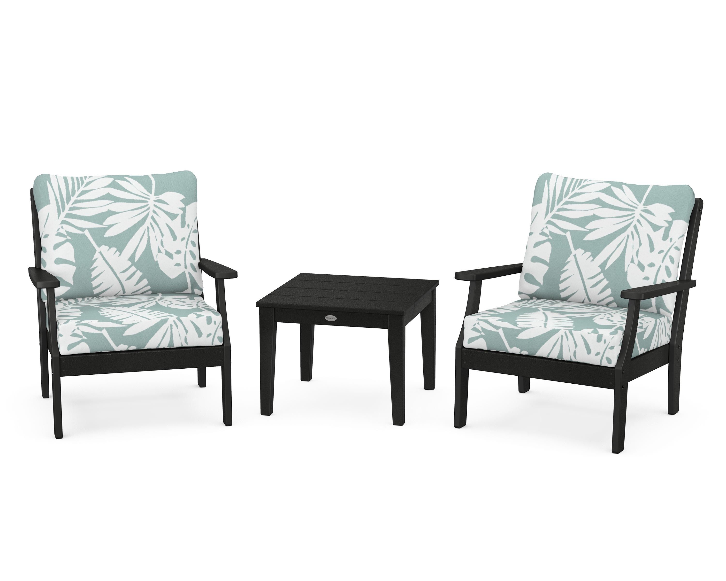 POLYWOOD Braxton 3-Piece Deep Seating Set in Black / Leaf Glacier Spa