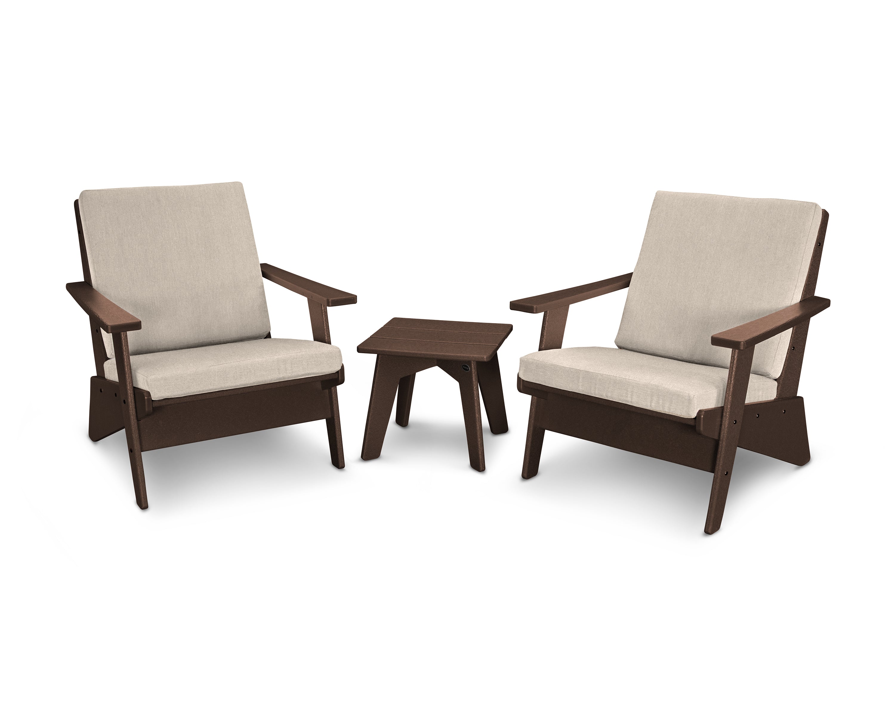 POLYWOOD Riviera Modern Lounge 3-Piece Set in Mahogany / Cast Ash