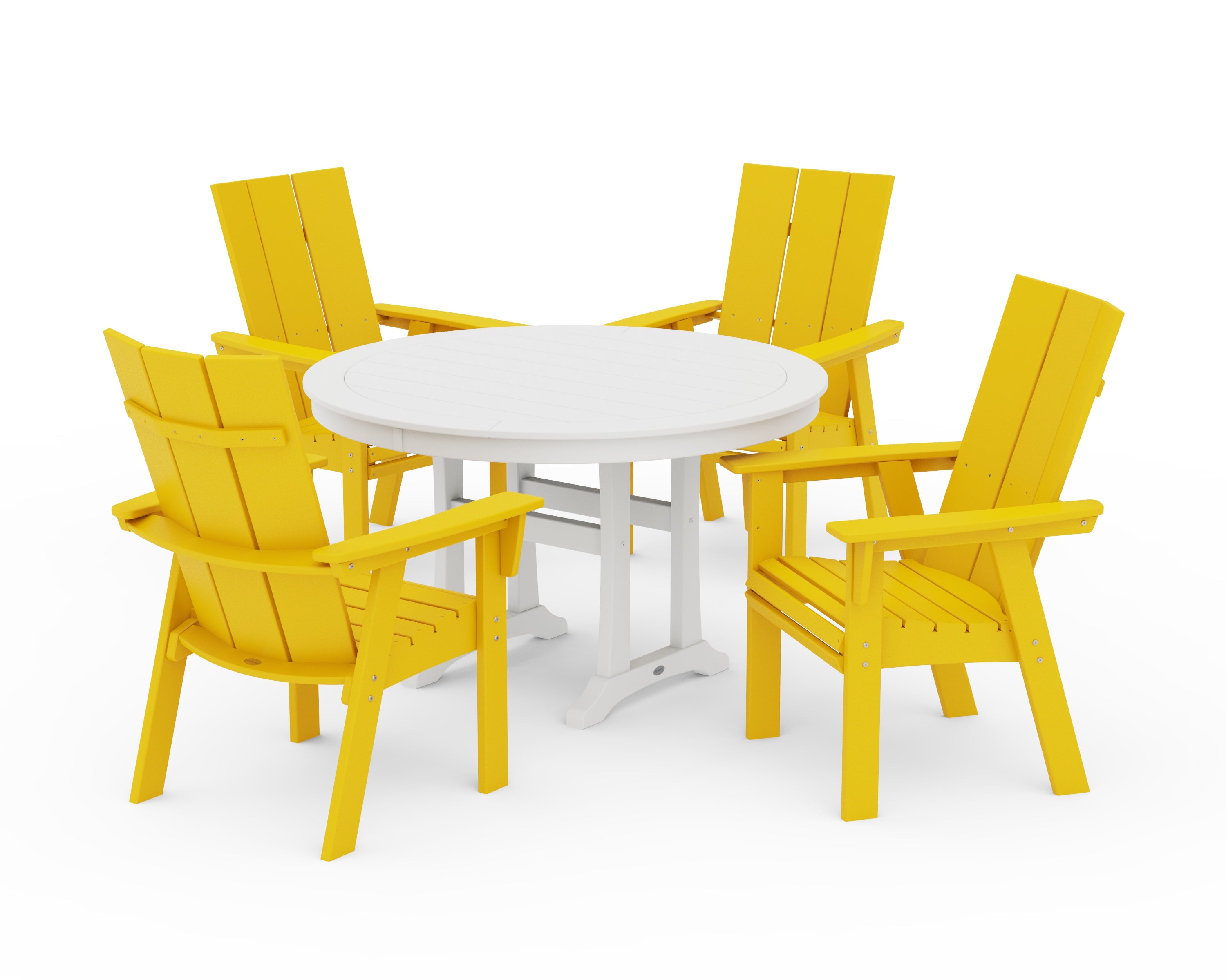 POLYWOOD Modern Curveback Adirondack 5-Piece Nautical Trestle Dining Set in Lemon / White