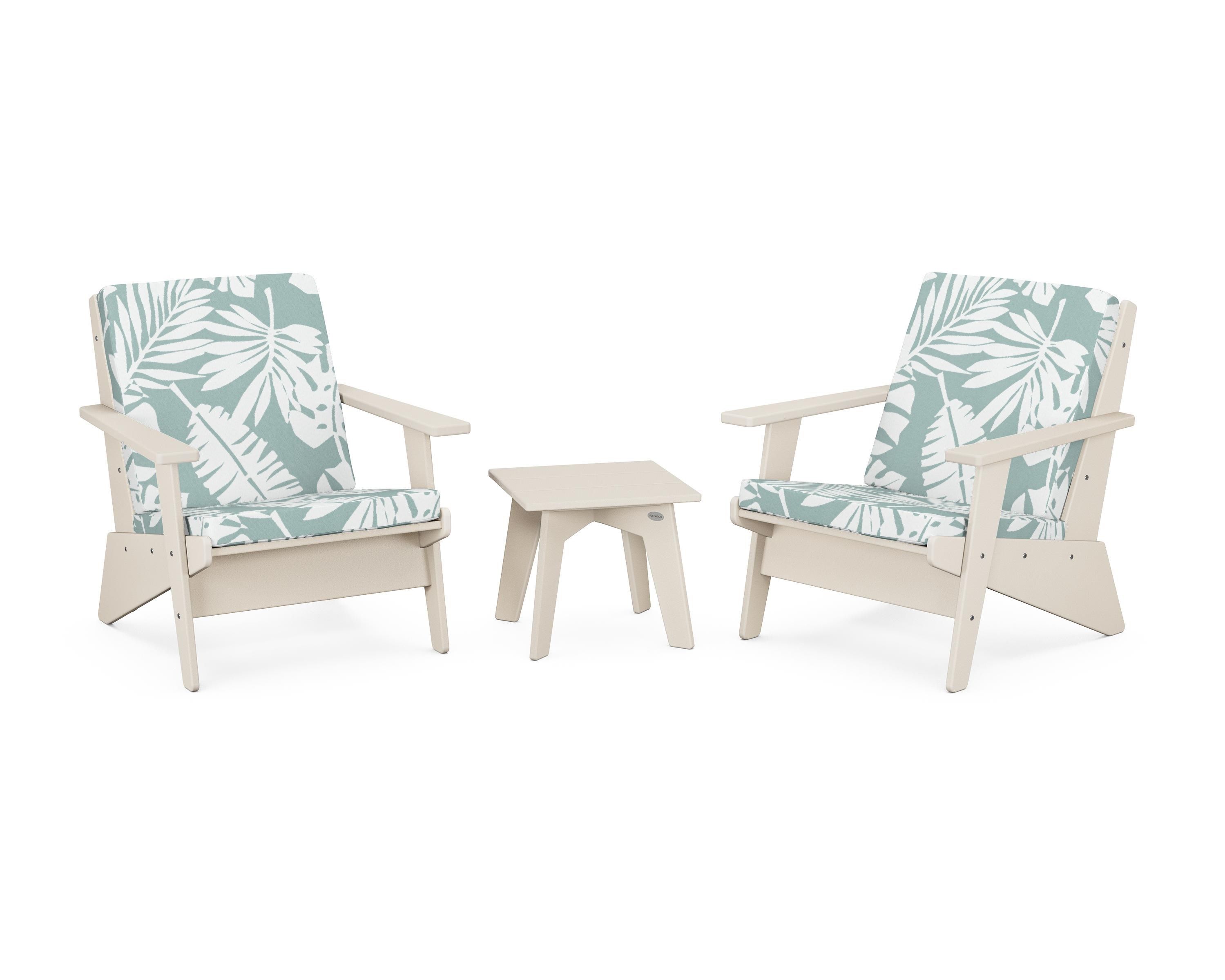 POLYWOOD Riviera Modern Lounge 3-Piece Set in Sand / Leaf Glacier Spa