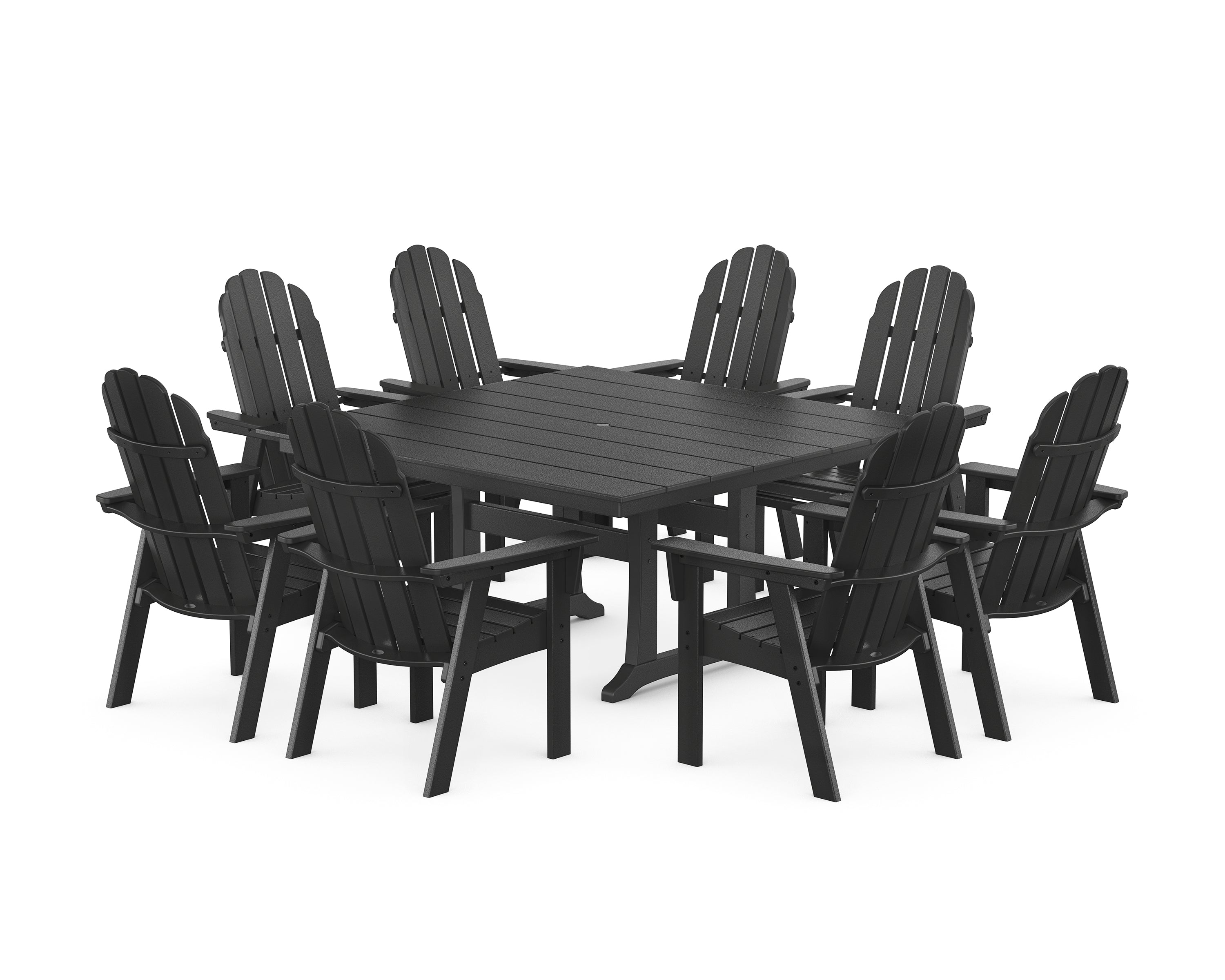 POLYWOOD Vineyard Curveback Adirondack 9-Piece Square Farmhouse Dining Set with Trestle Legs in Black