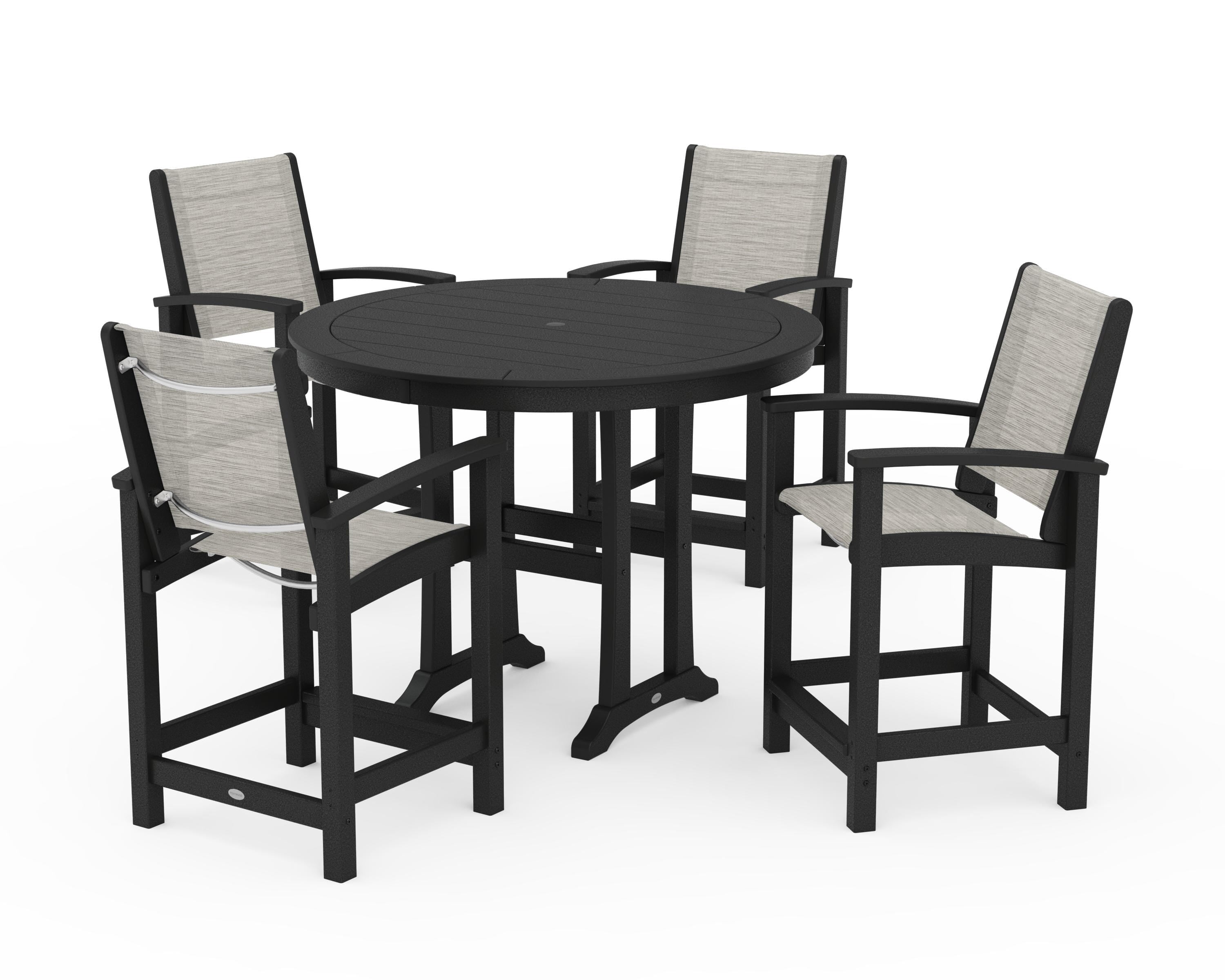POLYWOOD Coastal 5-Piece Counter Set in Black / Birch Sling