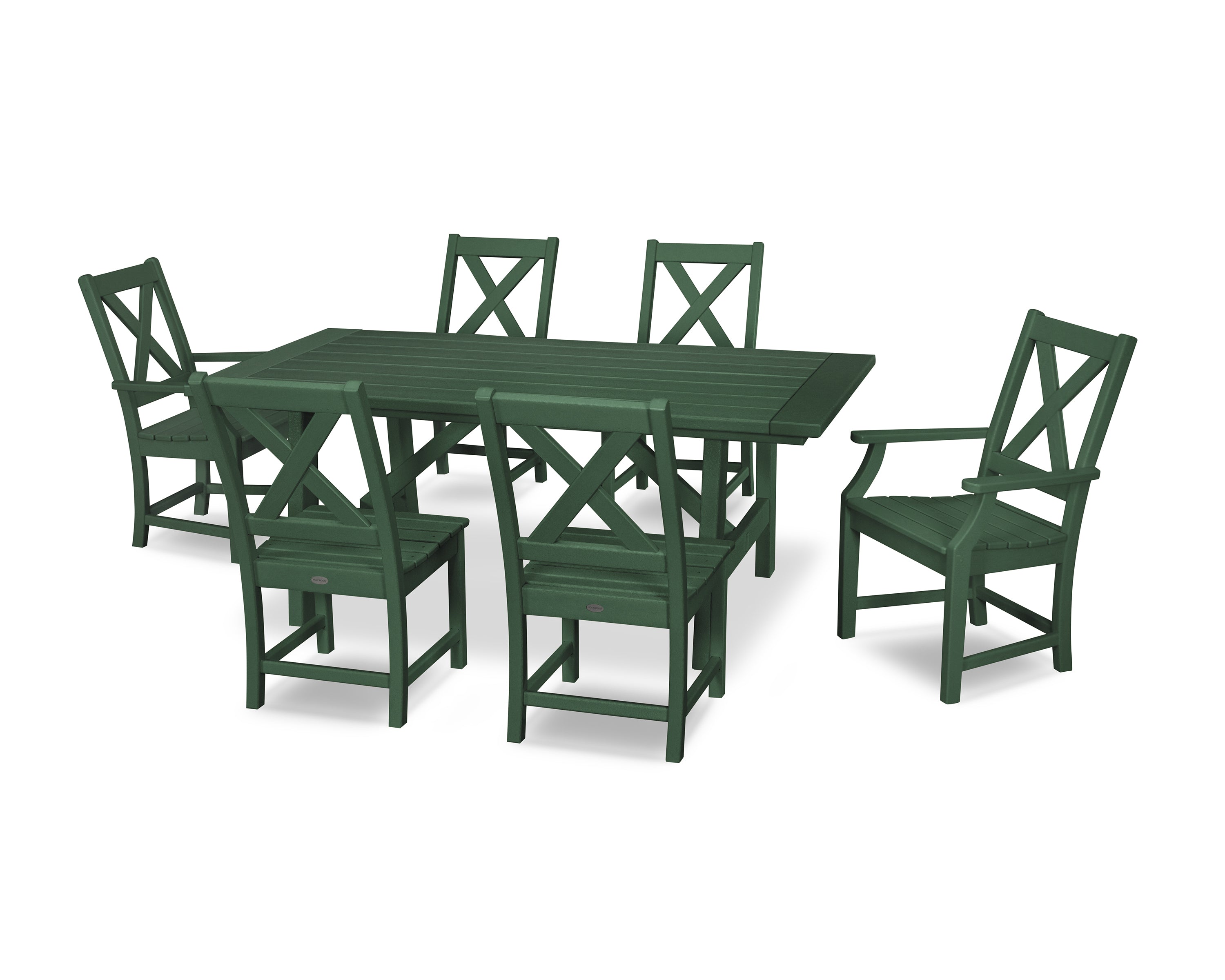 POLYWOOD Braxton 7-Piece Rustic Farmhouse Dining Set in Green