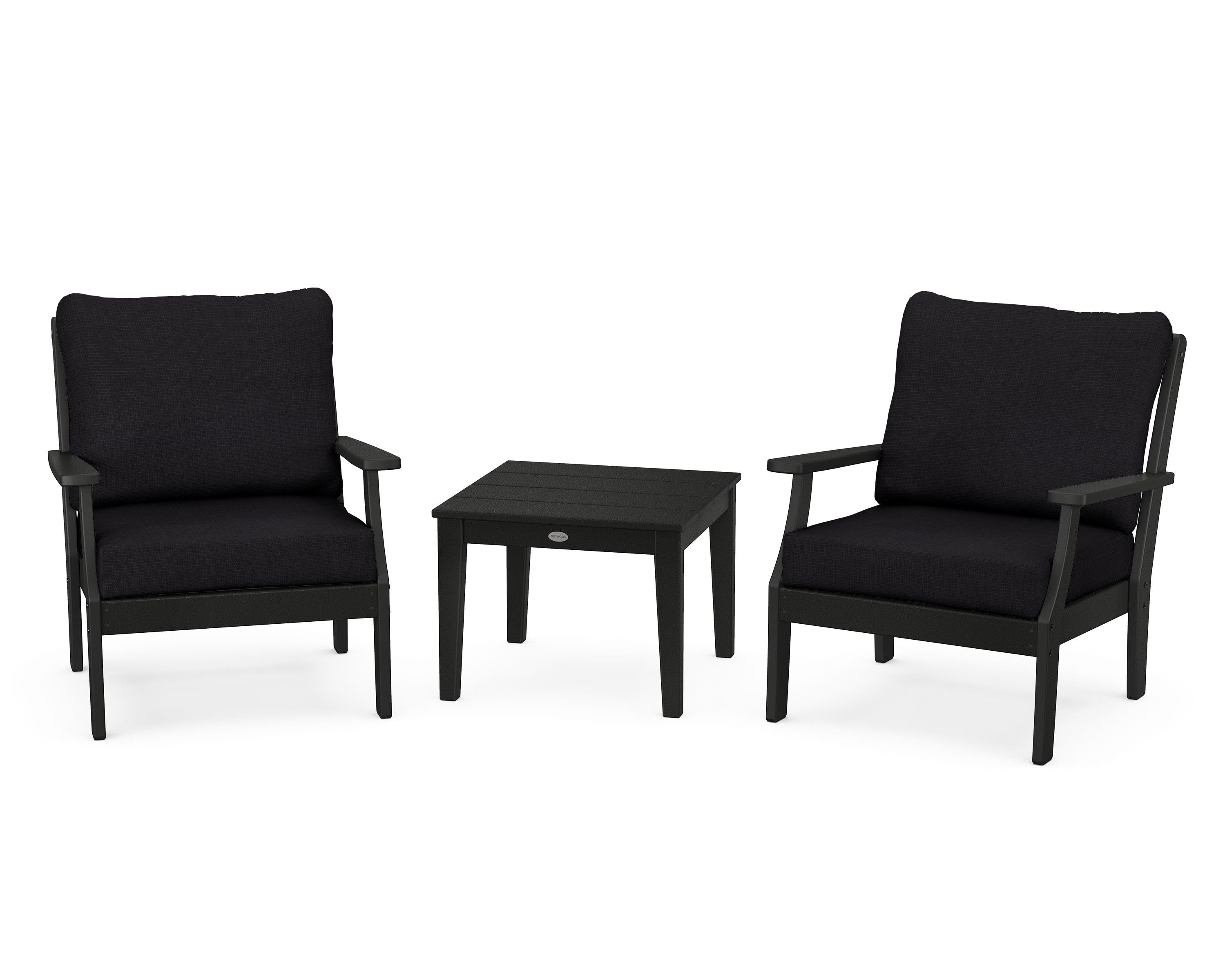 POLYWOOD Braxton 3-Piece Deep Seating Set in Black / Midnight Linen