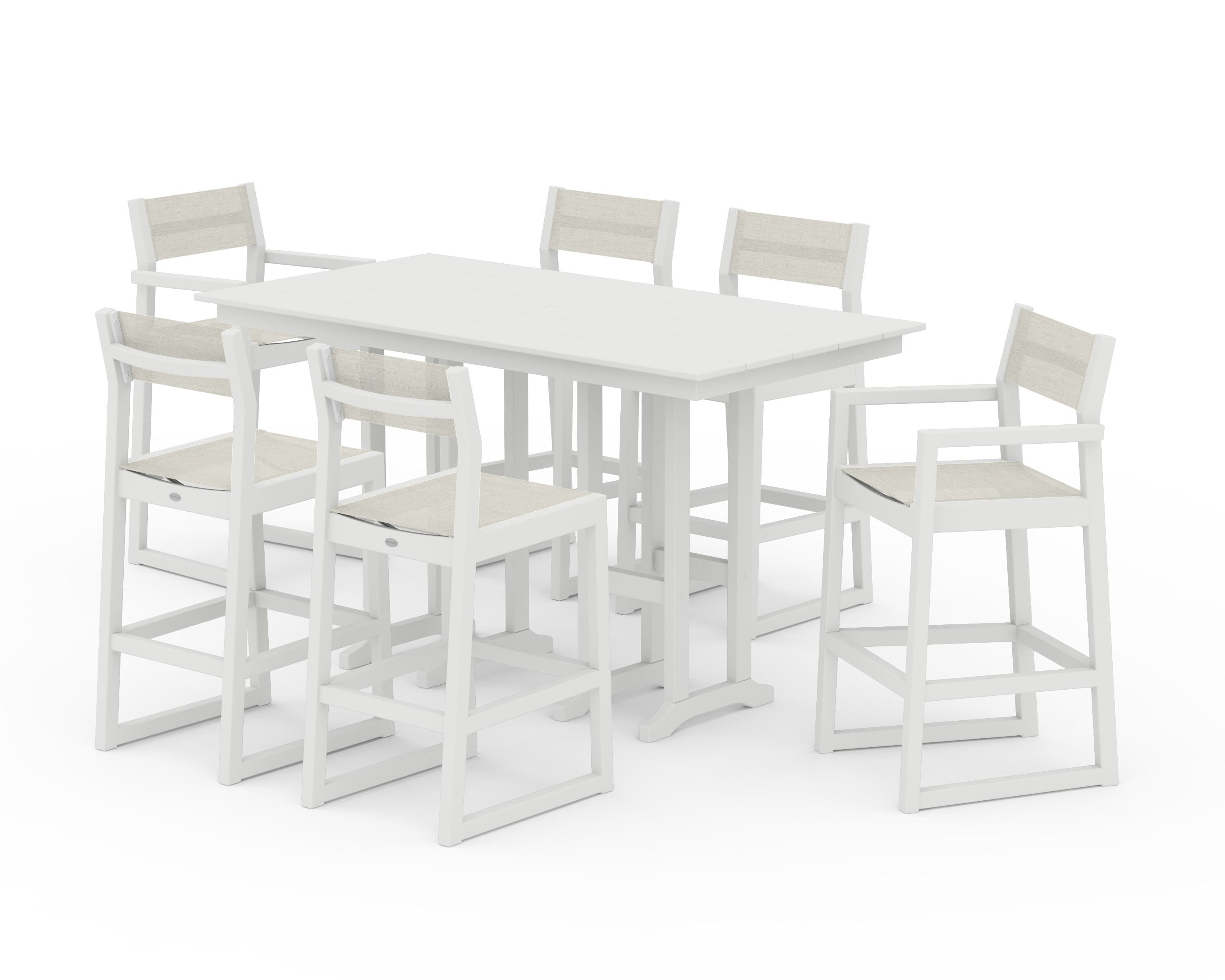 POLYWOOD EDGE Sling 7-Piece Farmhouse Bar Set in White / Parchment Sling