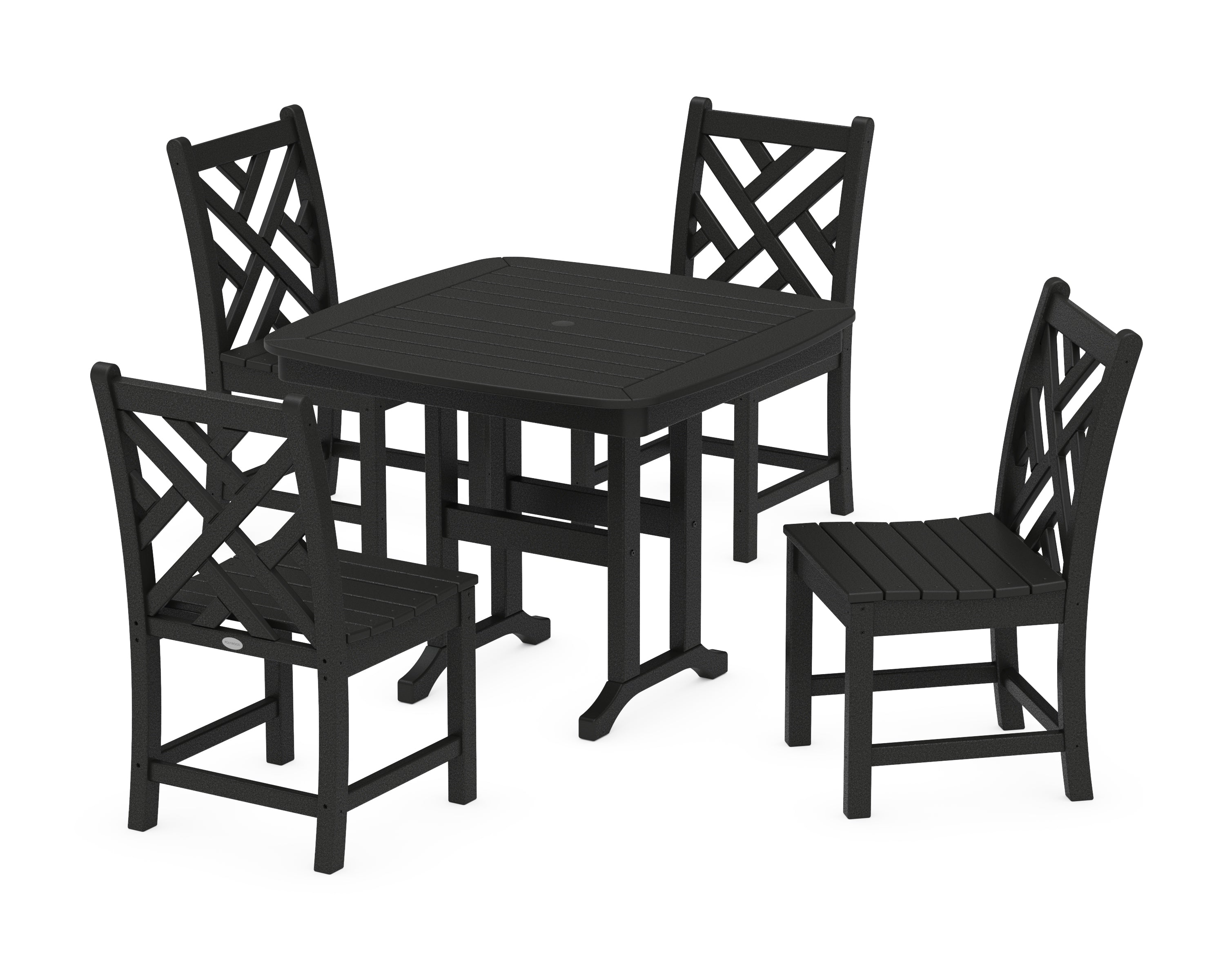 POLYWOOD Chippendale 5-Piece Side Chair Dining Set in Black