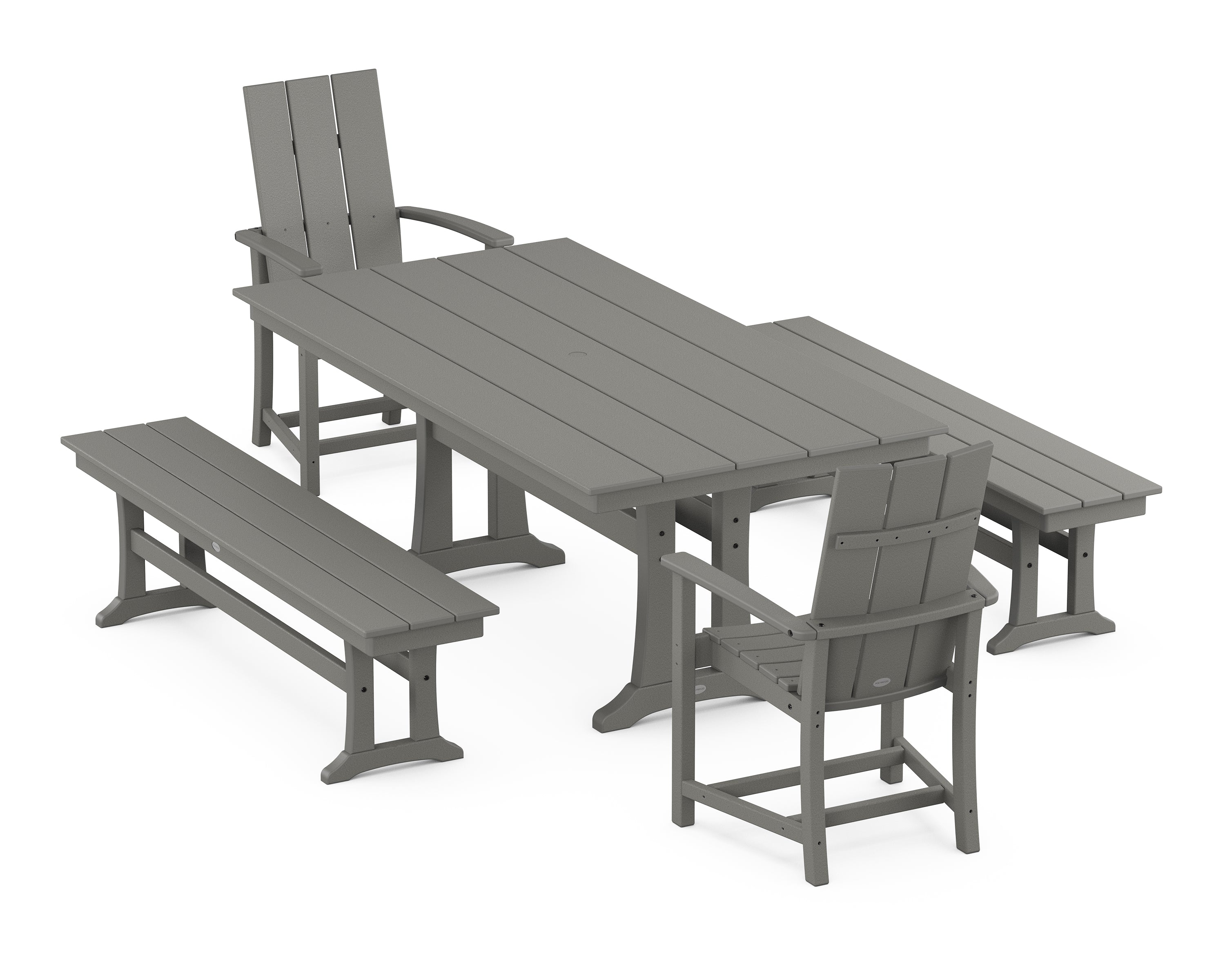 POLYWOOD® Modern Adirondack 5-Piece Farmhouse Dining Set With Trestle Legs in Slate Grey