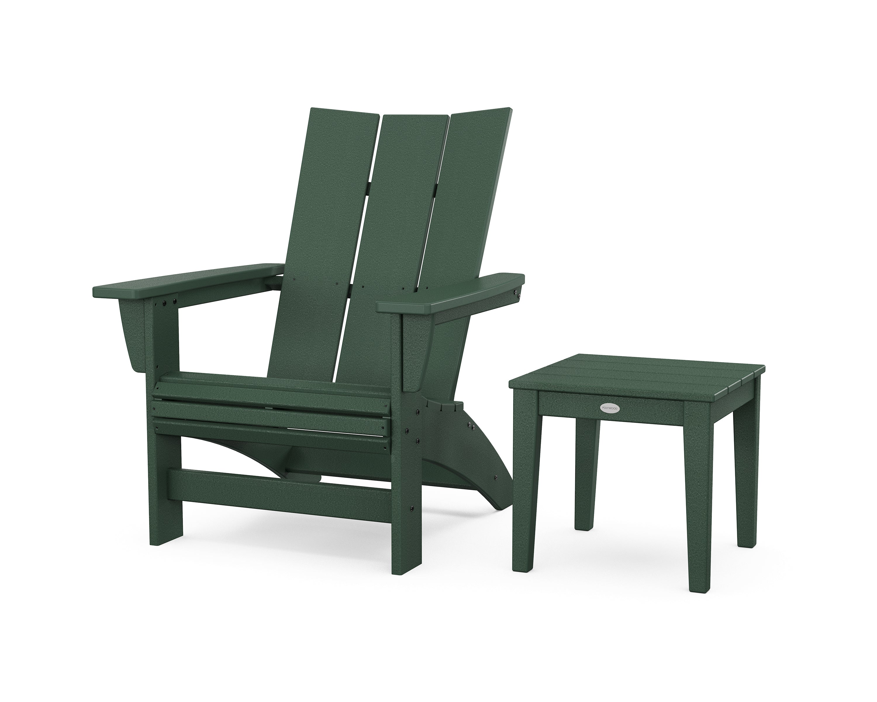 POLYWOOD Modern Grand Adirondack Chair with Side Table in Green