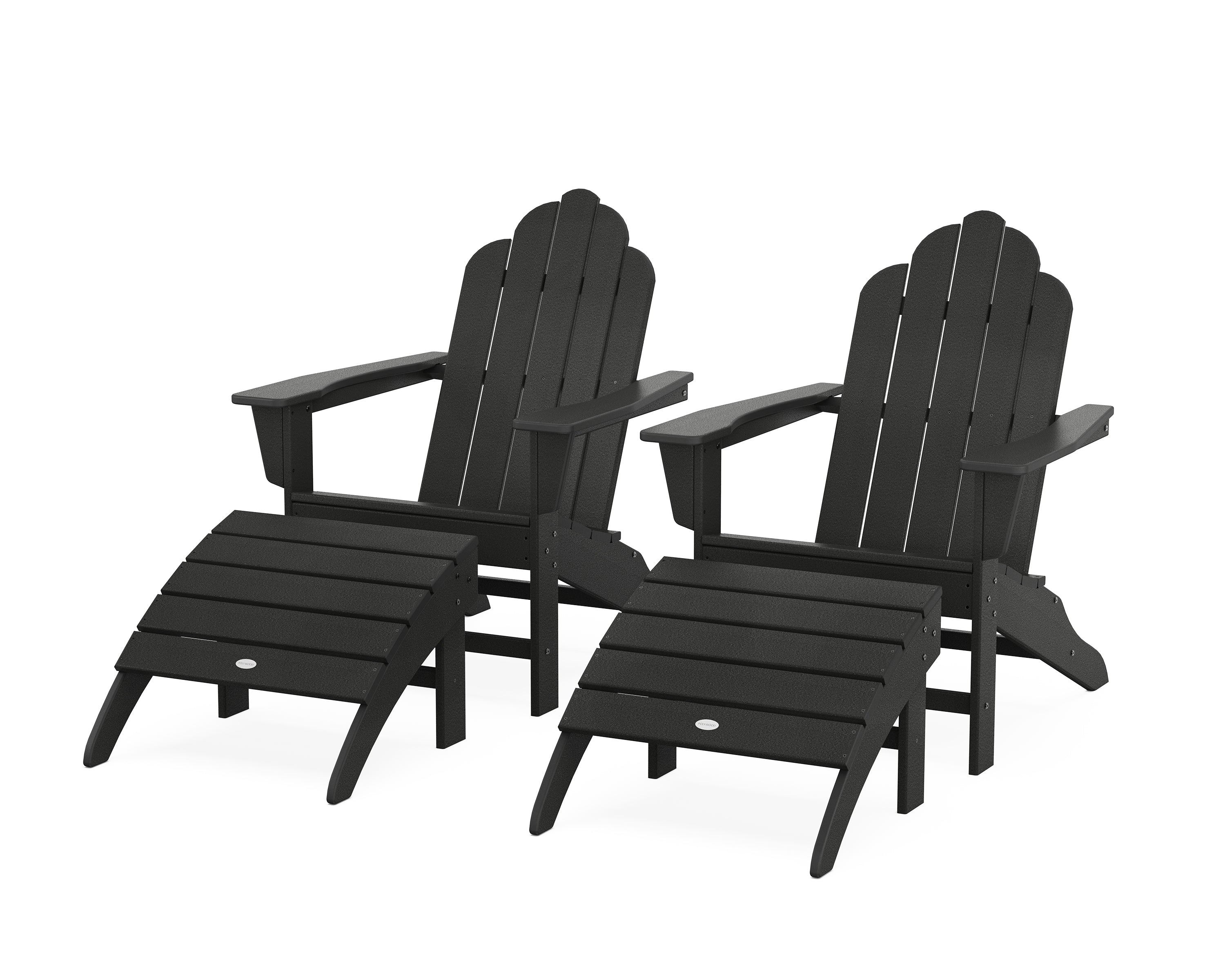 POLYWOOD Long Island Adirondack Chair 4-Piece Set with Ottomans in Black