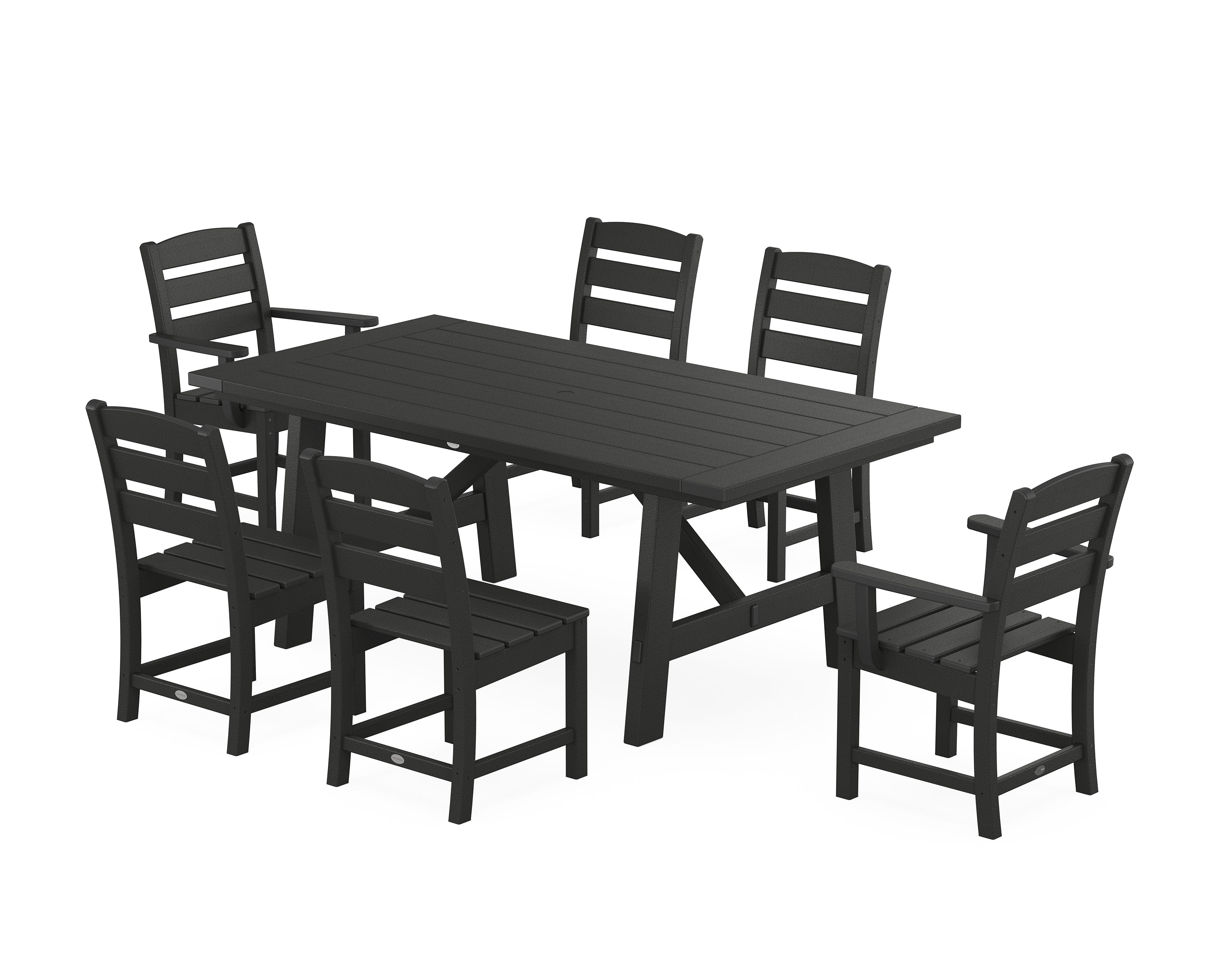 POLYWOOD Lakeside 7-Piece Rustic Farmhouse Dining Set in Black