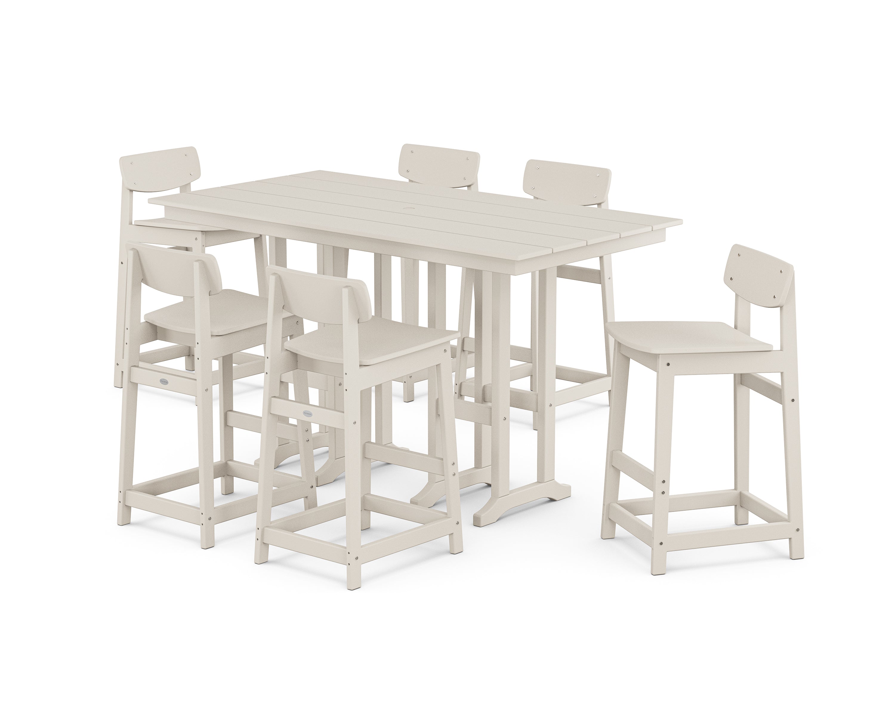 POLYWOOD Modern Studio Urban Lowback Bar Chair 7-Piece Set in Sand