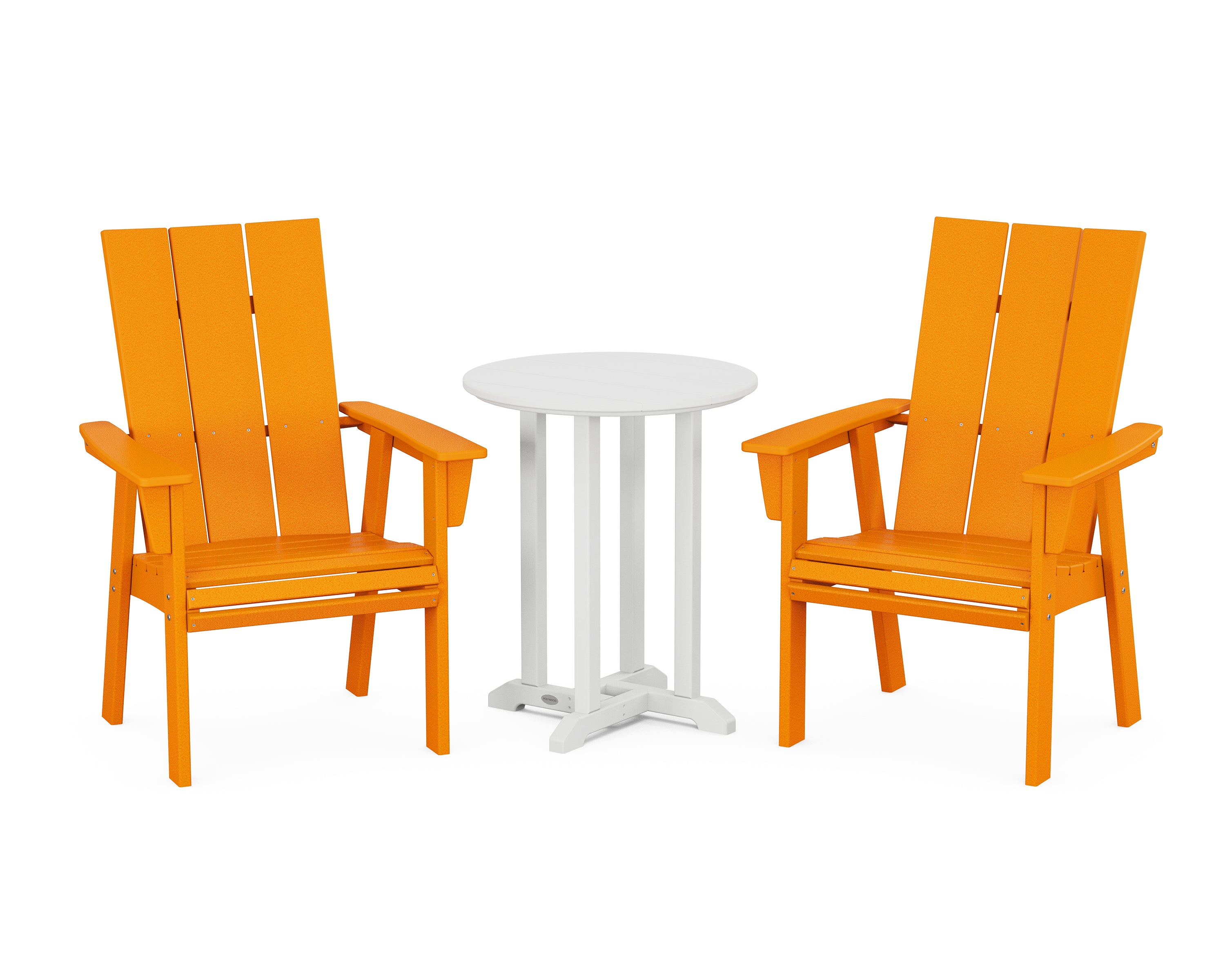 POLYWOOD® Modern Curveback Adirondack 3-Piece Round Dining Set in Tangerine / White