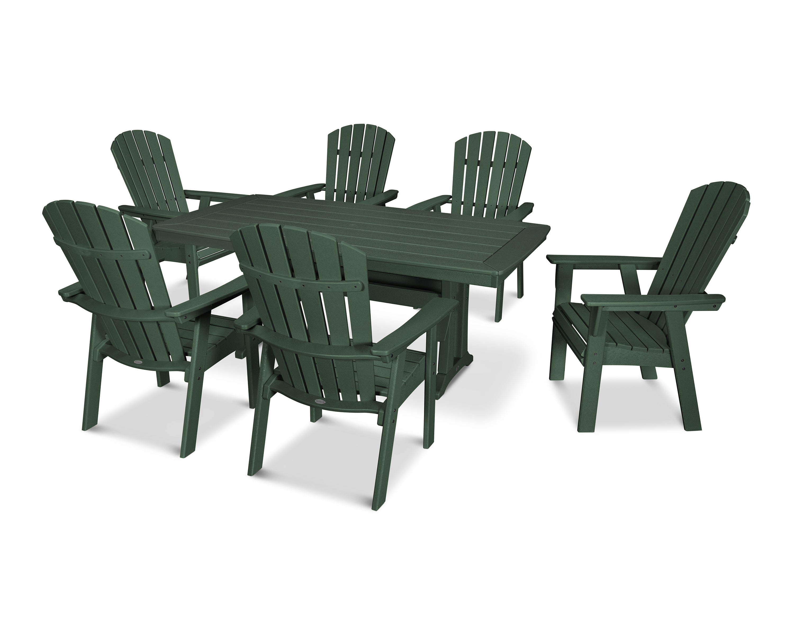 POLYWOOD Nautical Curveback Adirondack 7-Piece Dining Set with Trestle Legs in Green