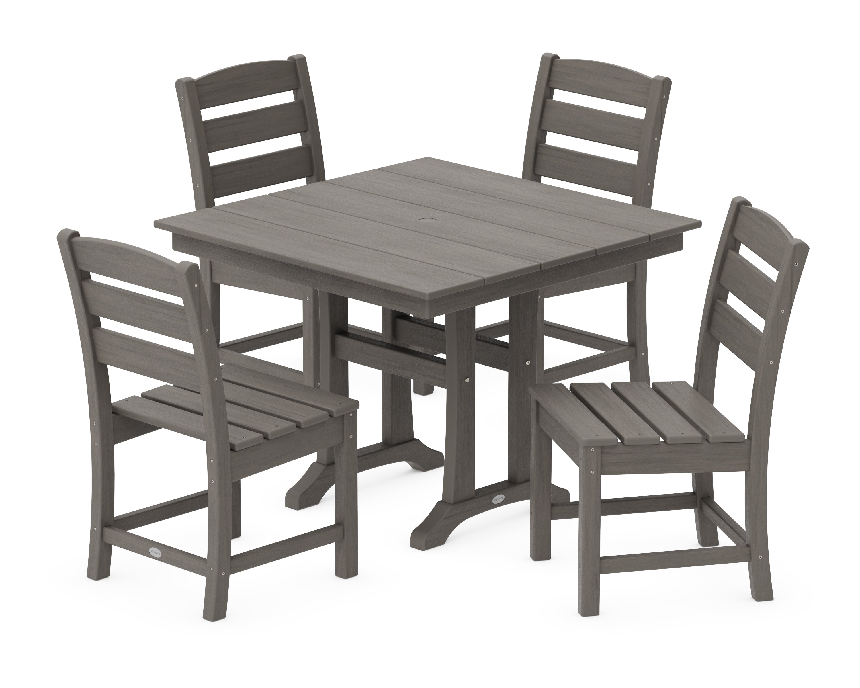 POLYWOOD Lakeside 5-Piece Farmhouse Trestle Side Chair Dining Set in Driftwood