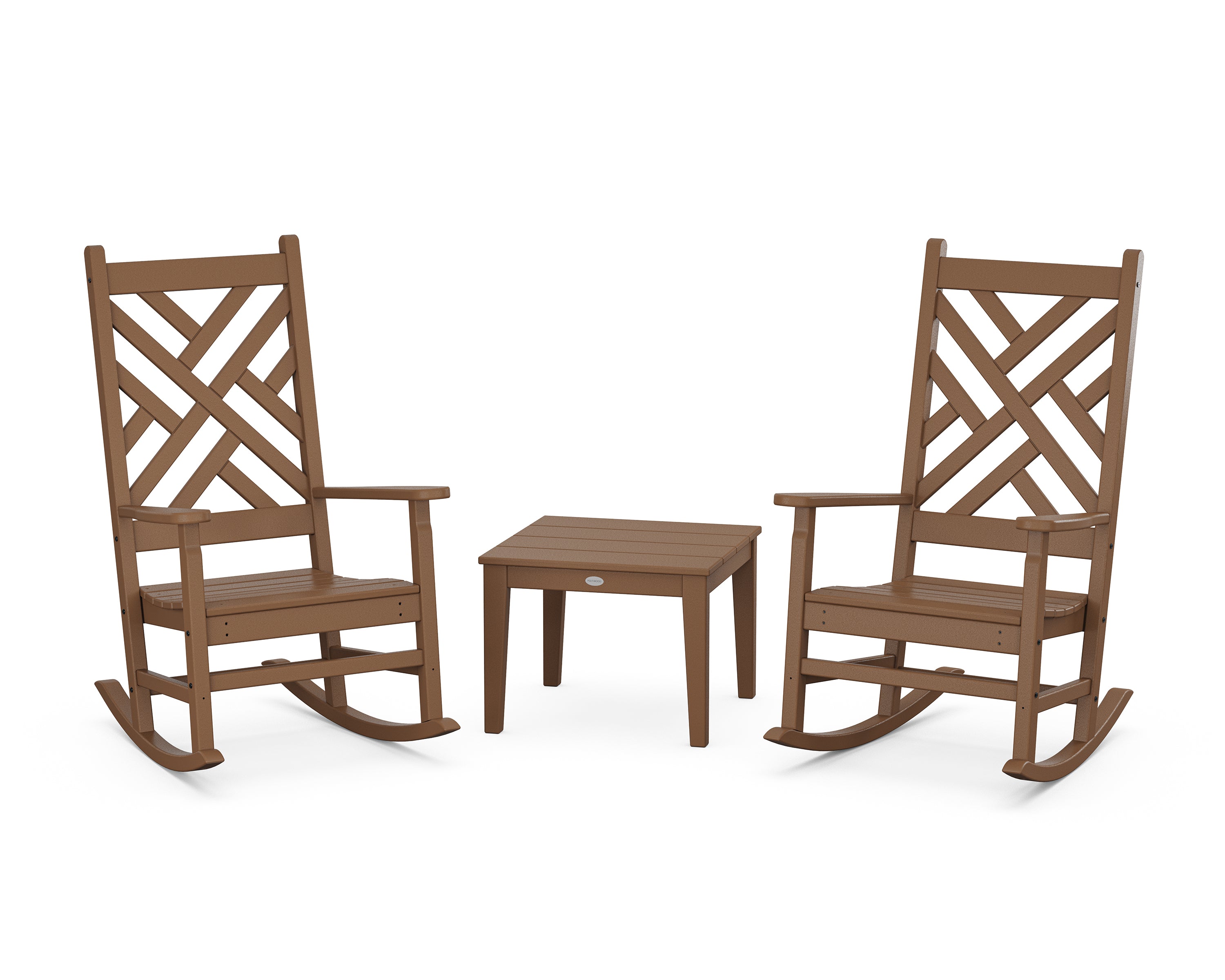 POLYWOOD Chippendale 3-Piece Rocking Chair Set in Teak